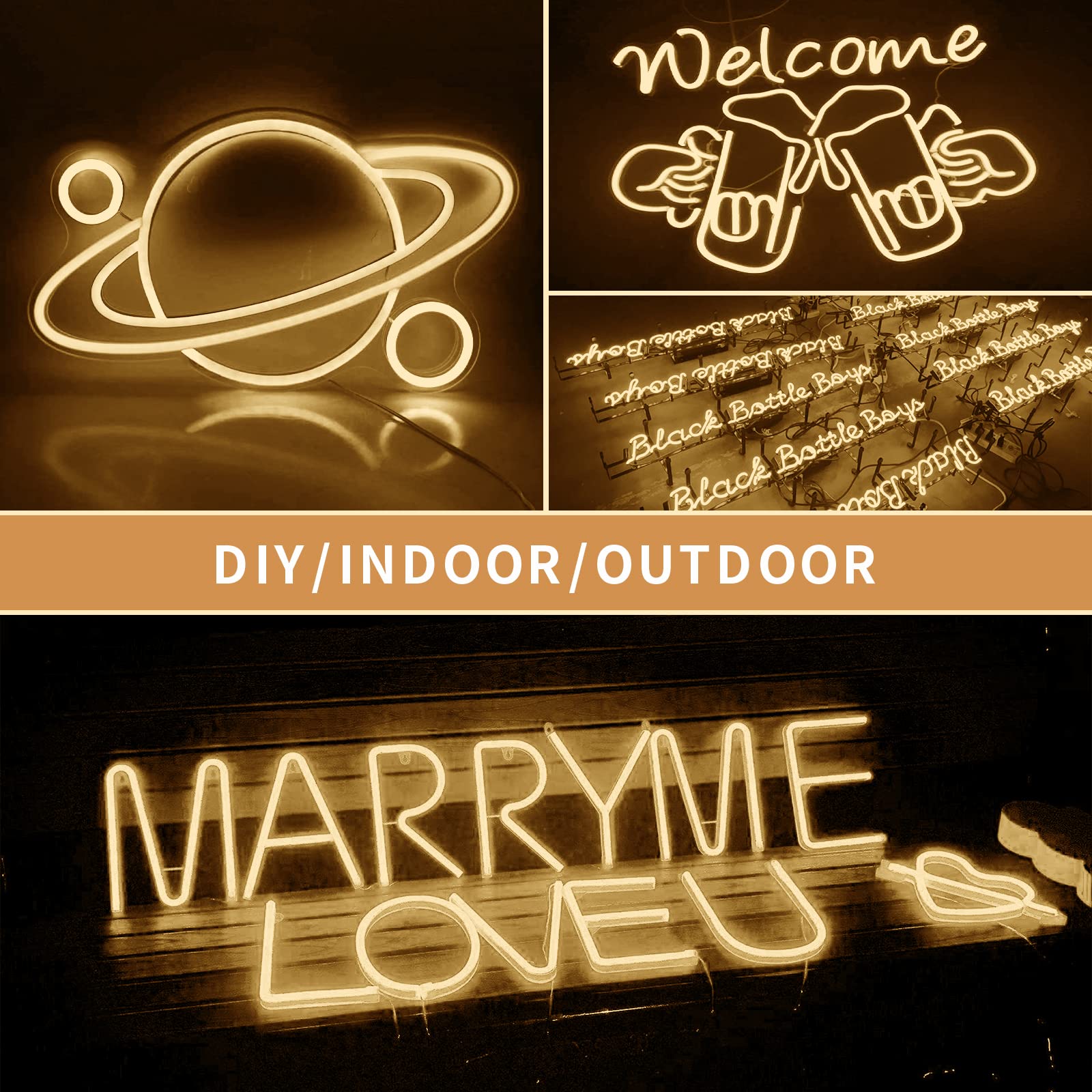 Owofydr Neon Rope Lights - Cuttable And Dimmable Neon Light Strip 16.4Ft/5M Neon Led Strip Lights 12V For Lighting Decoration Indoors Outdoors [ No Power Adapter] Warm White