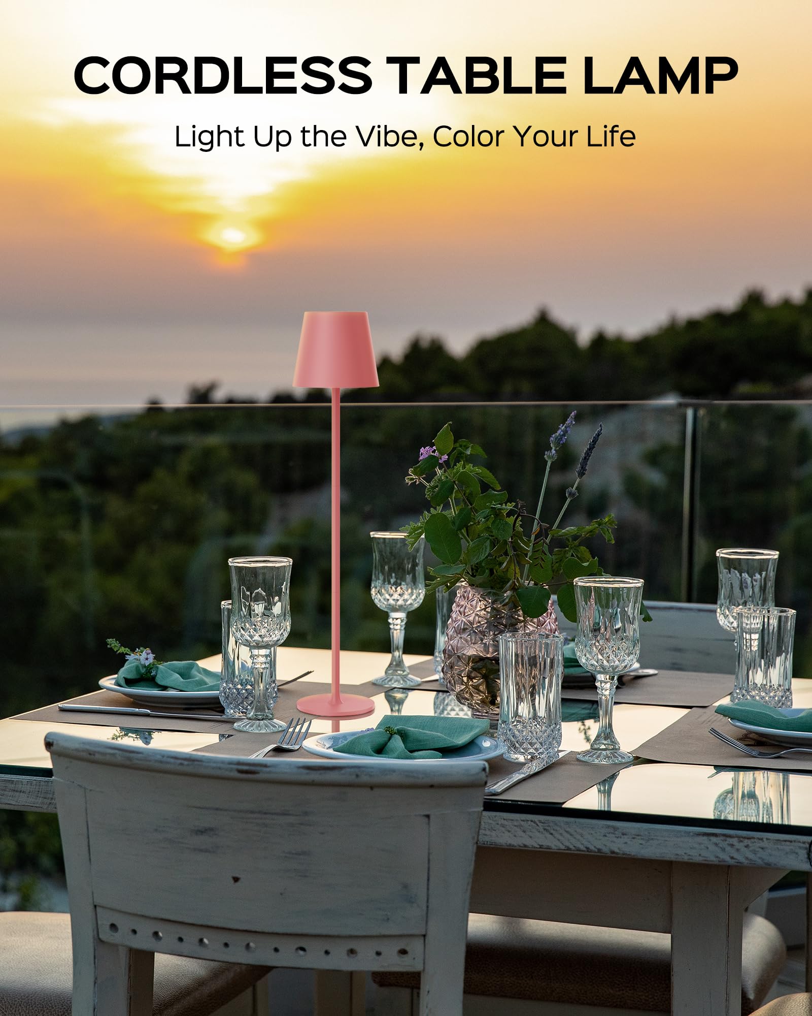 JACKYLED Cordless Table Lamps, 3 Adjustable Heights, Waterproof, 5000mAh Battery, 2 Pack, Girly Pink, Model JKTL02-7005409I