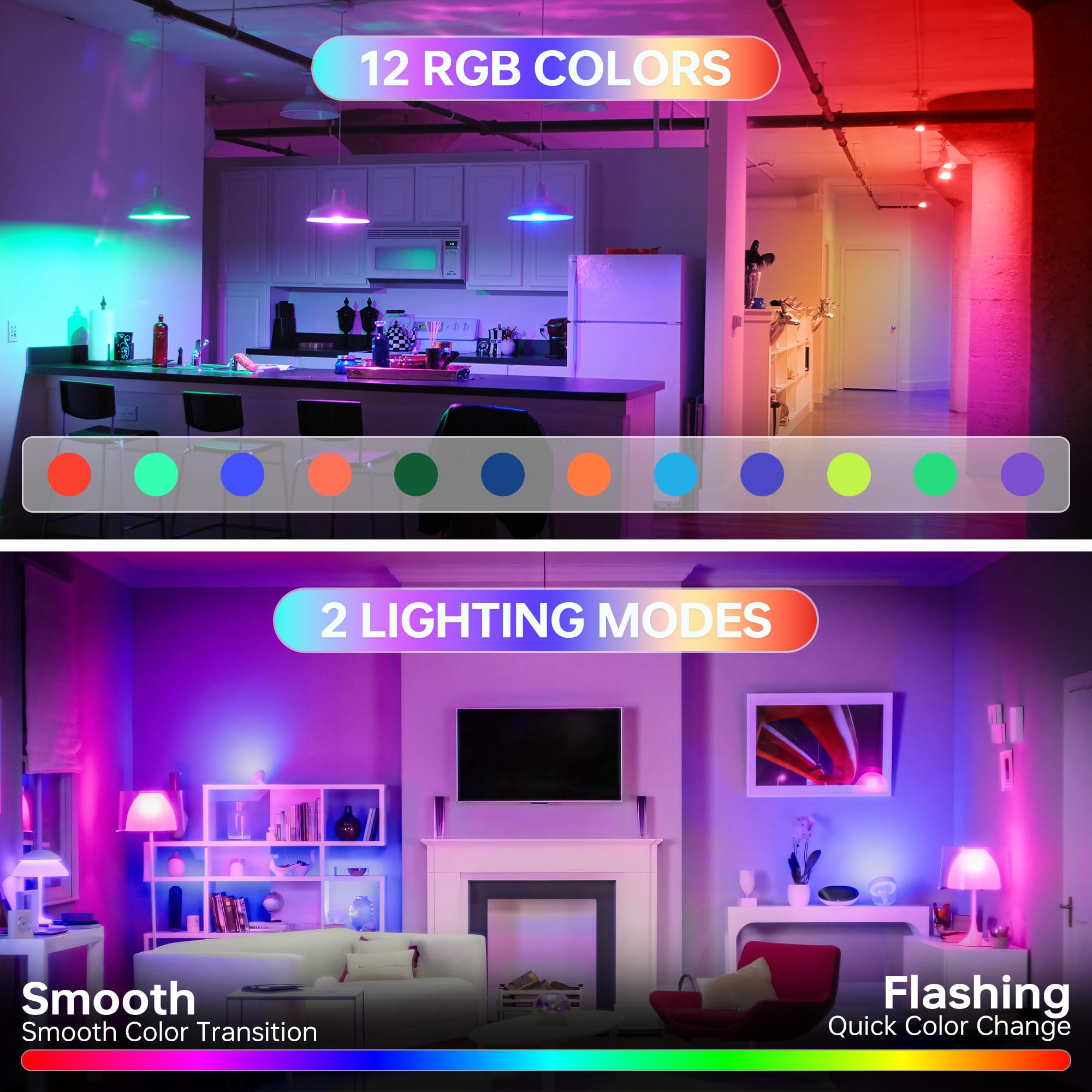 KINDEEP Rechargeable LED Night Bulb, E26 Wireless, 4000mAh, 400LM, Remote Control, 3 Color Temperatures, 12 RGB Colors, White,