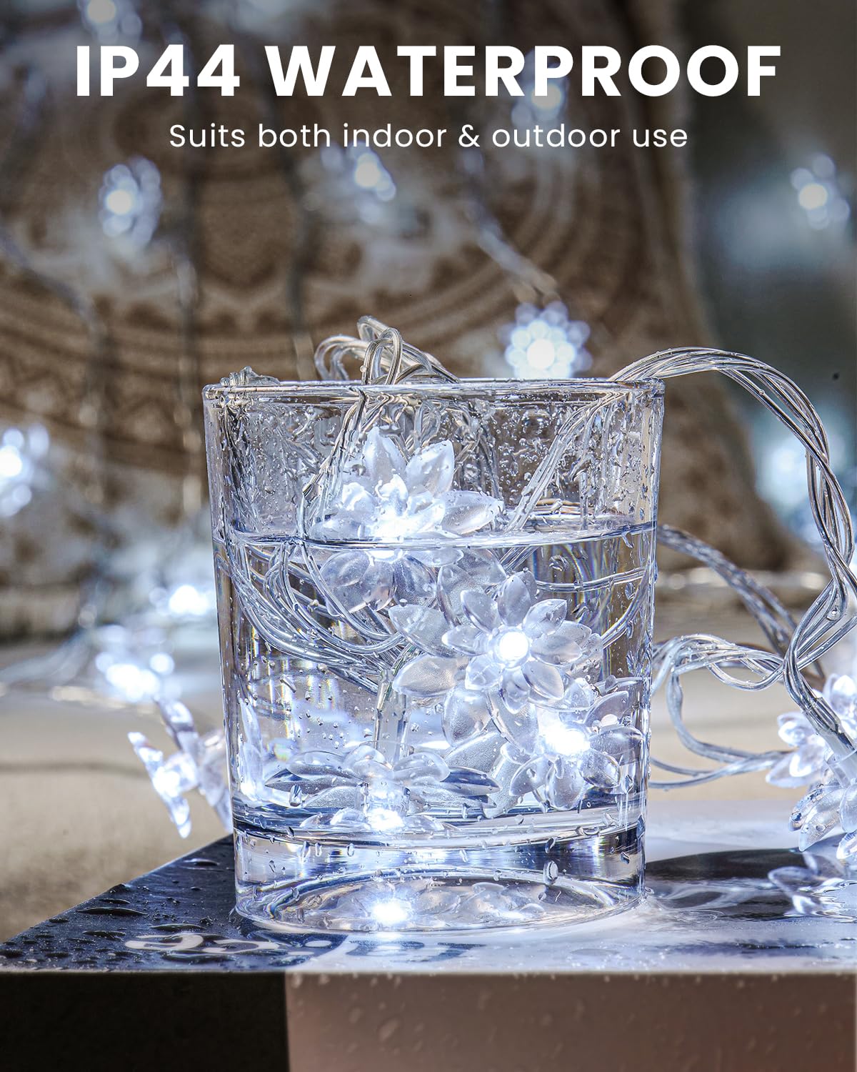 JOLYMOLY Flower String Lights 100 LED Fairy Lights 59ft Cool White FX-SL003 Plug-in with Remote Timer for Indoor Outdoor Decor