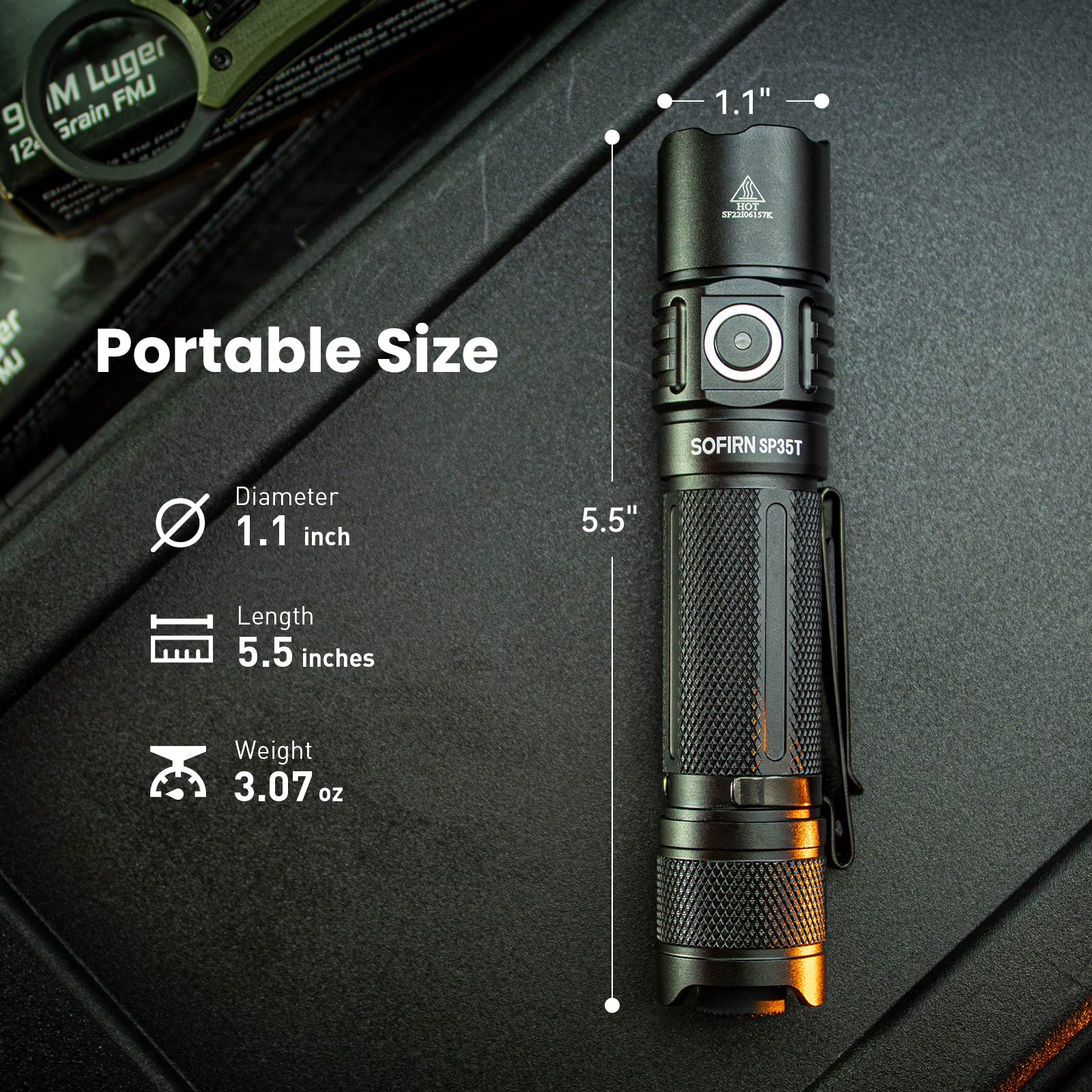 Sofirn SP35T Tactical Flashlight - 3800 Lumens, Rechargeable, Dual Switch, IPX8 Water Resistant, Black EDC for Camping & Emergency