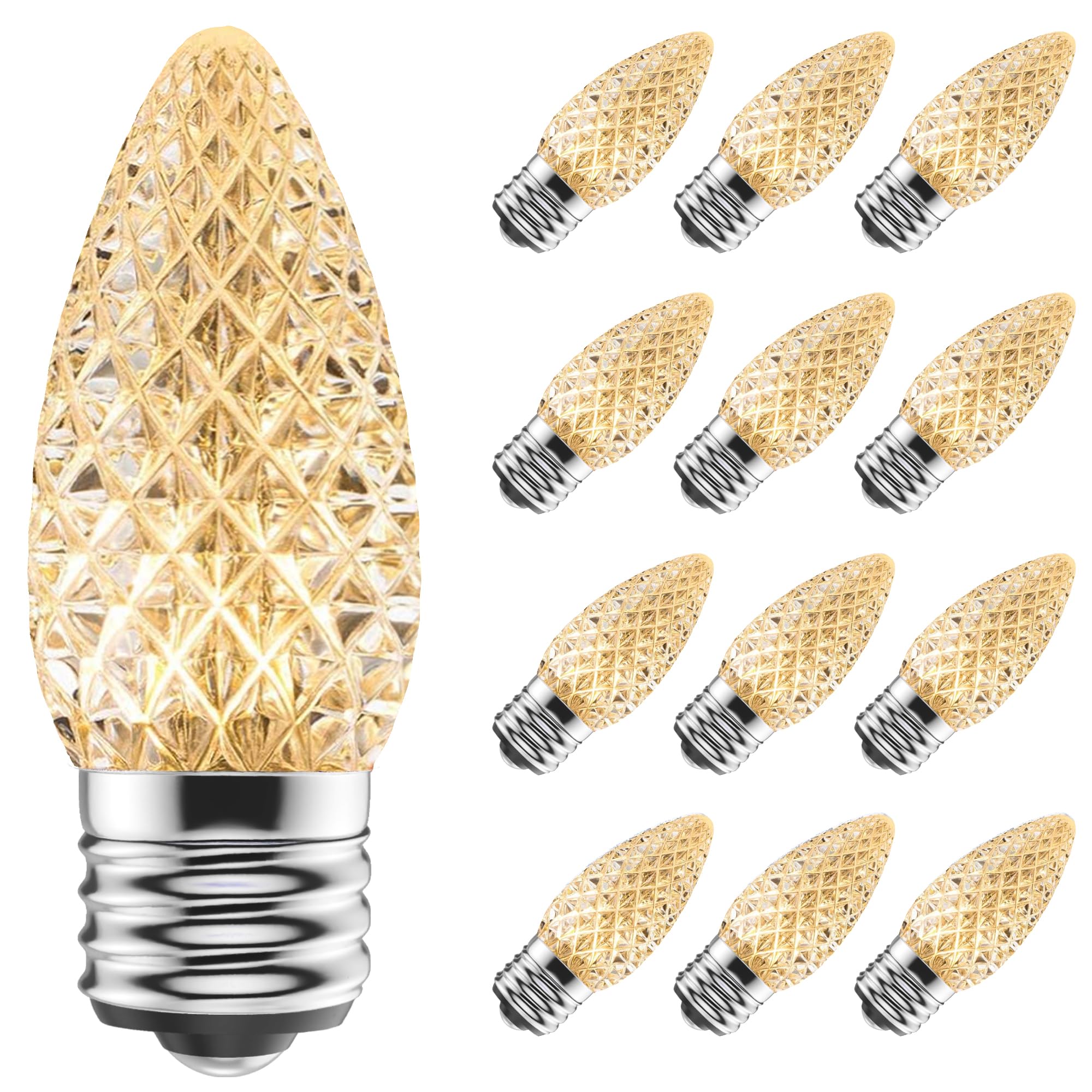 AJONIAM C9 Led Replacement Christmas Light Bulbs  100-Pack C9 Shatterproof Led Bulbs with E17 Candelabra Base for Christmas String Lights  Waterproof & Dimmable Christmas Village Bulbs - Warm White