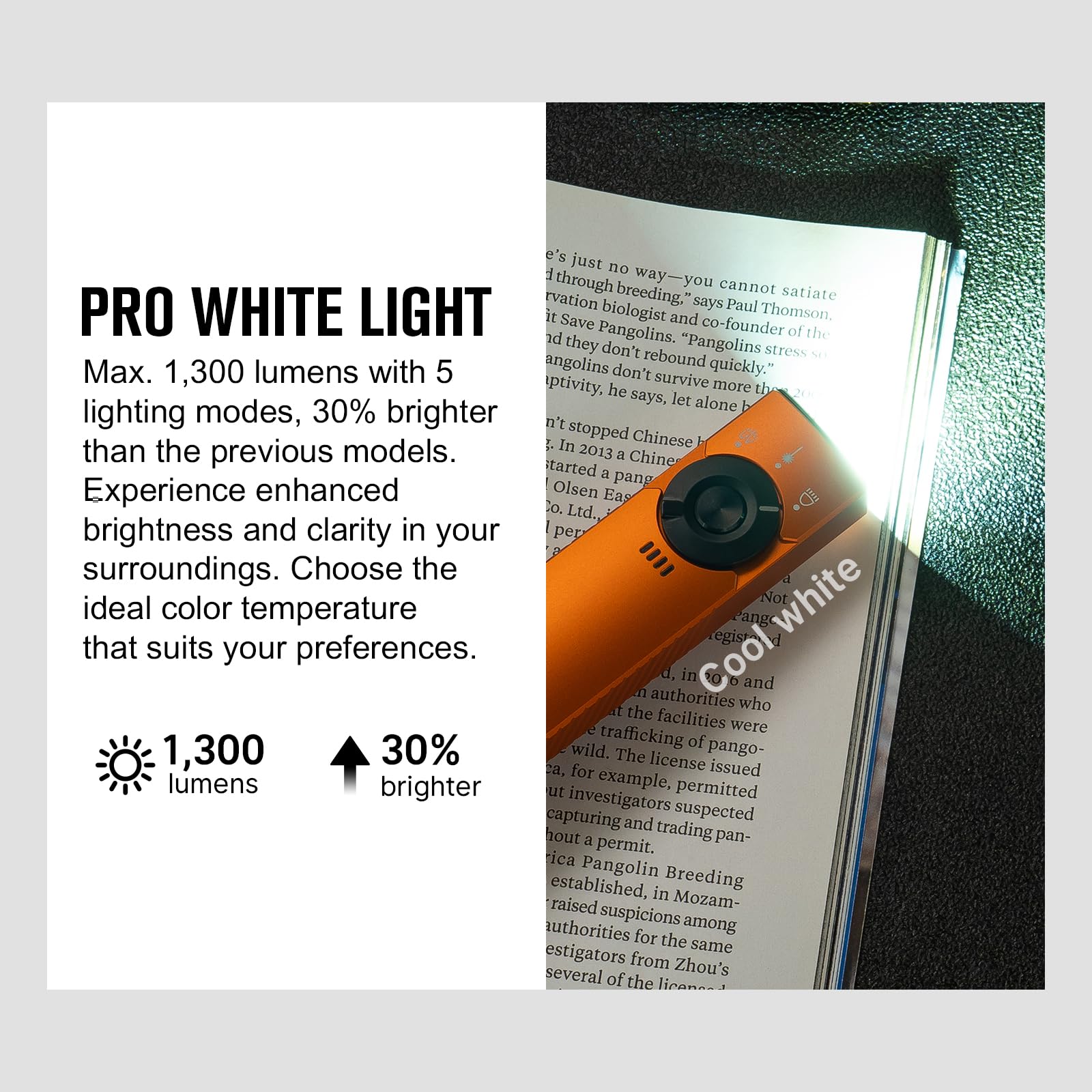 OLIGHT Arkfeld Pro Rechargeable EDC Flashlight, 1300 Lumens, Green Beam & UV LED, Portable Pocket Light, Orange