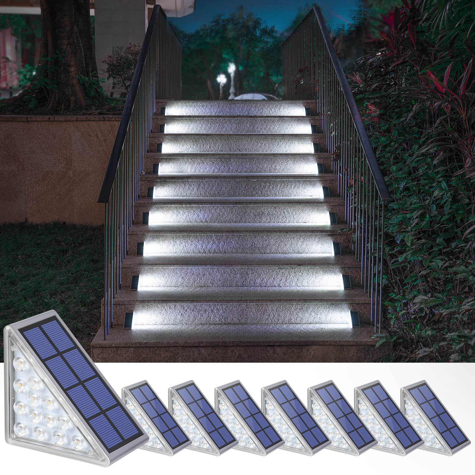 NIORSUN Solar Step Lights, 8 Pack Cool White, Waterproof IP67, Auto On/Off, for Steps, Stair, Patio, Yard, Porch, Deck Decor