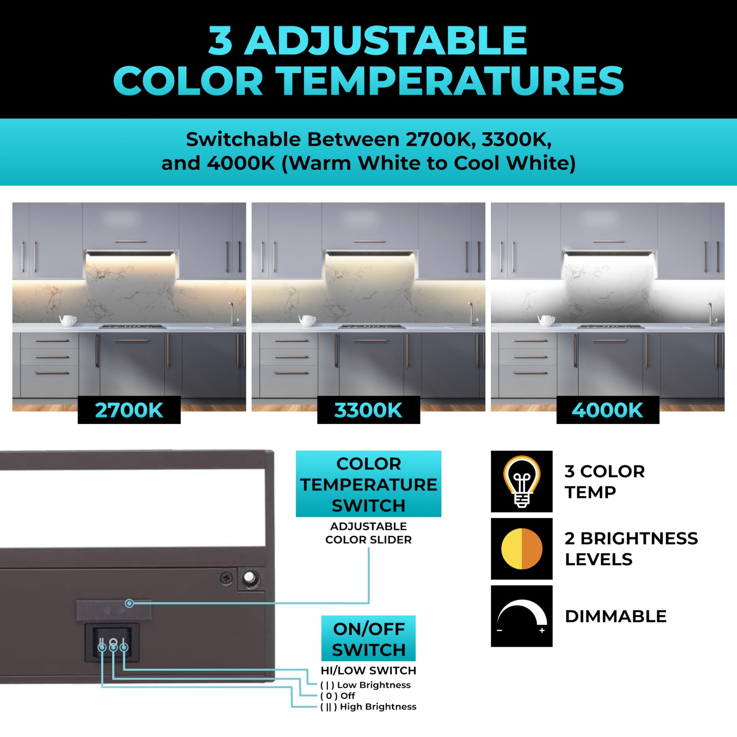 Led Under Cabinet Lighting Hardwired - Linkable Undercabinet Lights For Kitchen - 3Cct 18 Inch Bronze Finish - Undercounter Dimmable Plug In Light Or Hard Wired - Under Counter Fixture Direct Wire