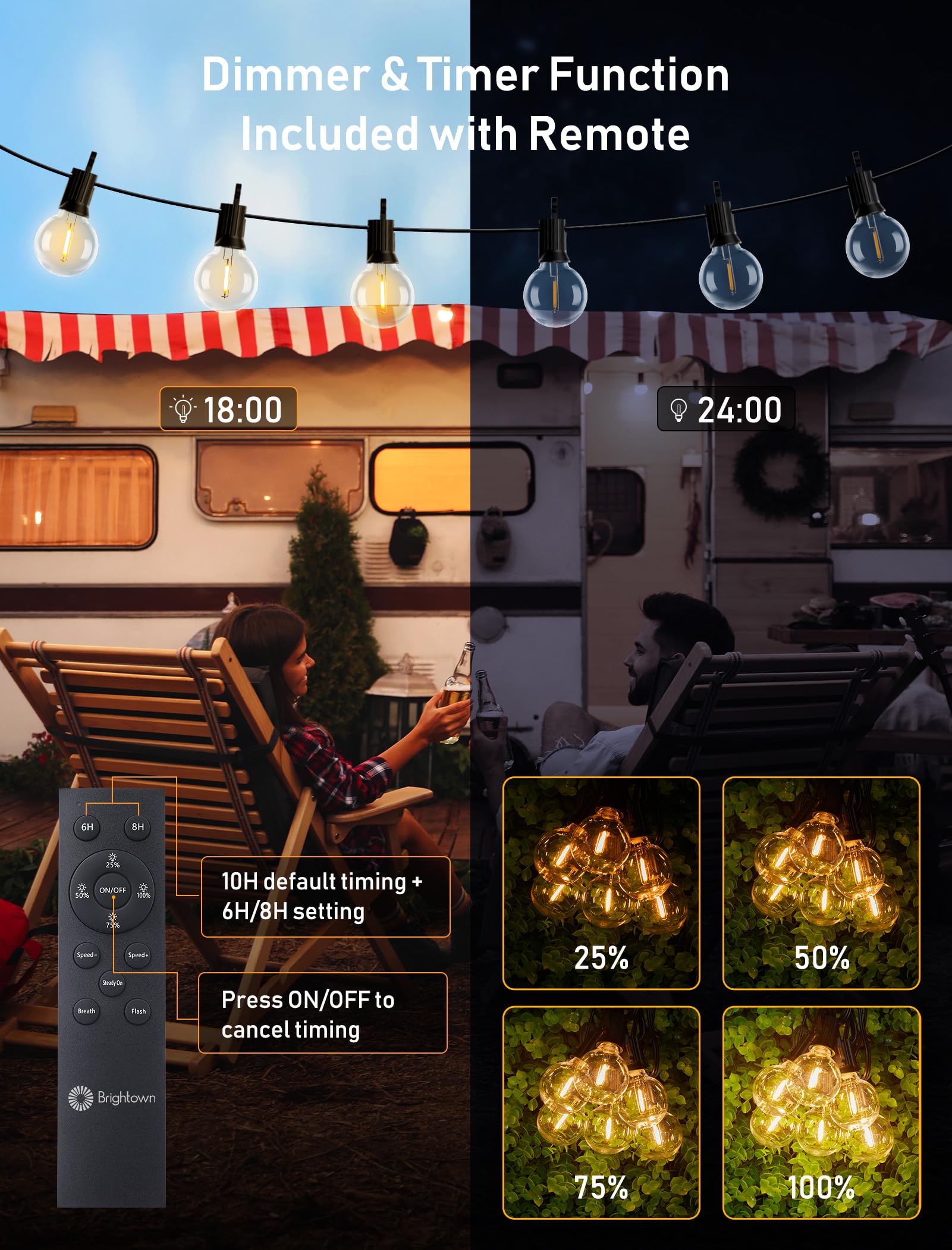 Brightown 158Ft Solar String Lights Outdoor Waterproof With Remote, Solar Patio Lights With 75 Shatterproof Led Bulbs, 3 Light M