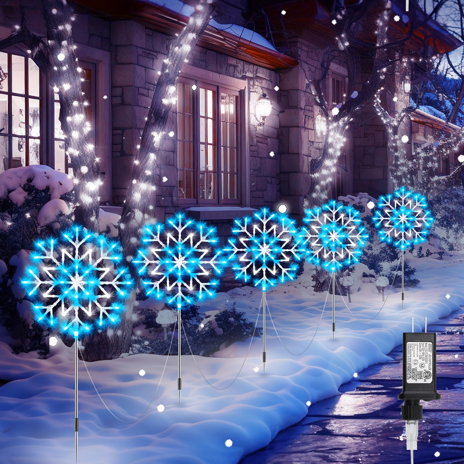 Brightown Large Snowflake Lights Outdoor, 10-Pack 34 Christmas Pathway Lights Decorations for Yard, 8 Modes Sidewalk Marker Stak