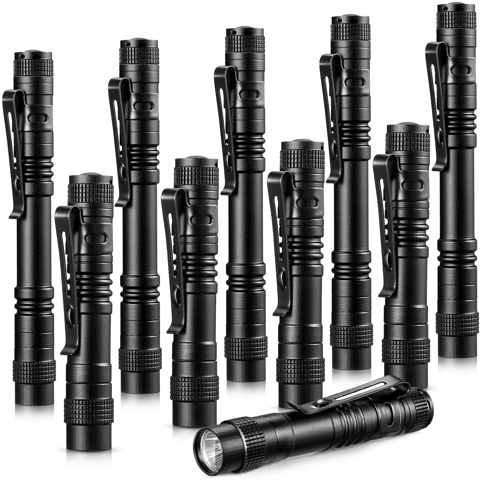 Honoson Mini Pen Light Flashlight, 10 Pieces, Aluminum, 3.5 Inches & 5.2 Inches, Black, Pocket Size with Clip for Camping & Emergency