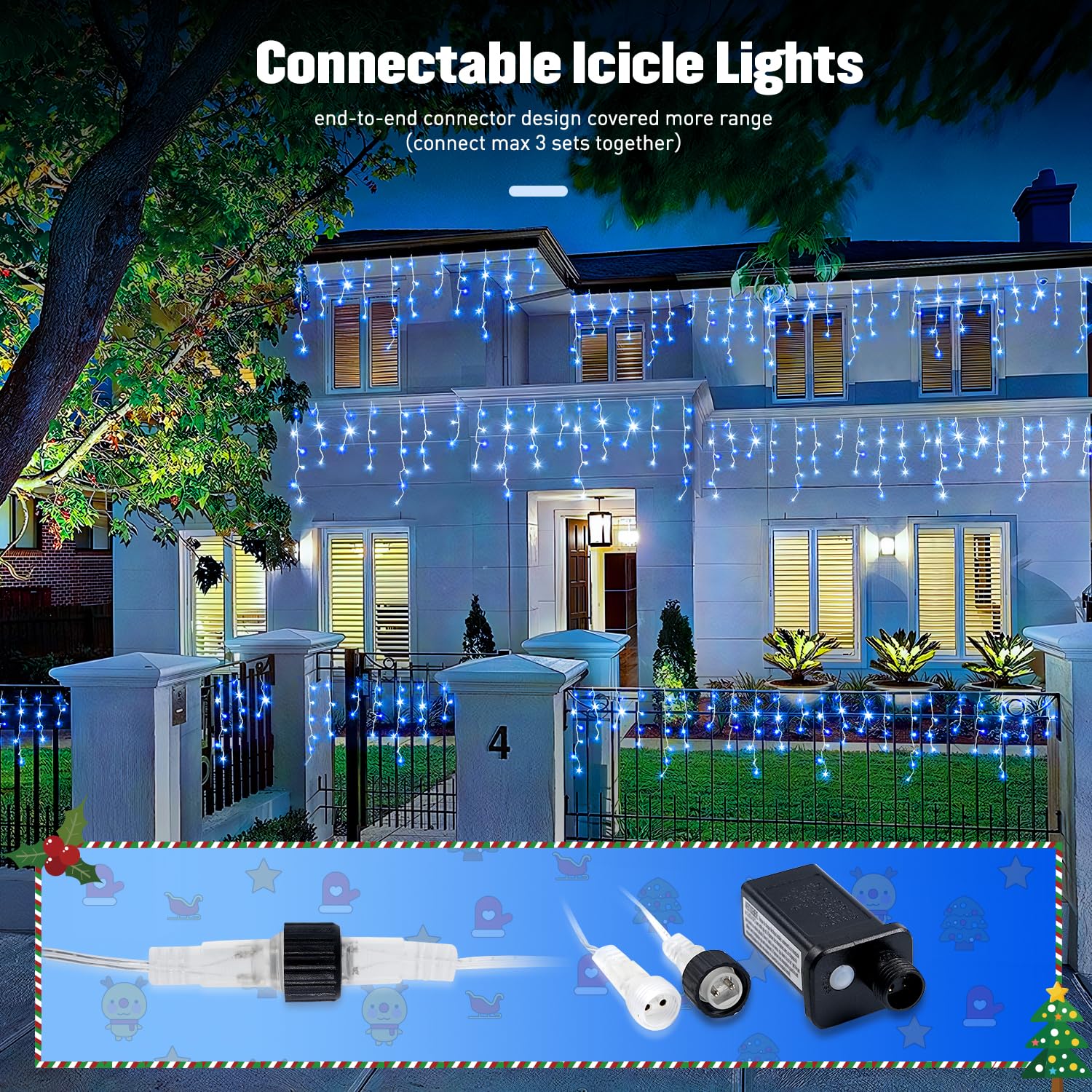 Jmexsuss Blue&White Icicle Lights Indoor Outdoor, 38.8Ft 400 Led Icicle Christmas Lights For Outside, Icicle String Lights With