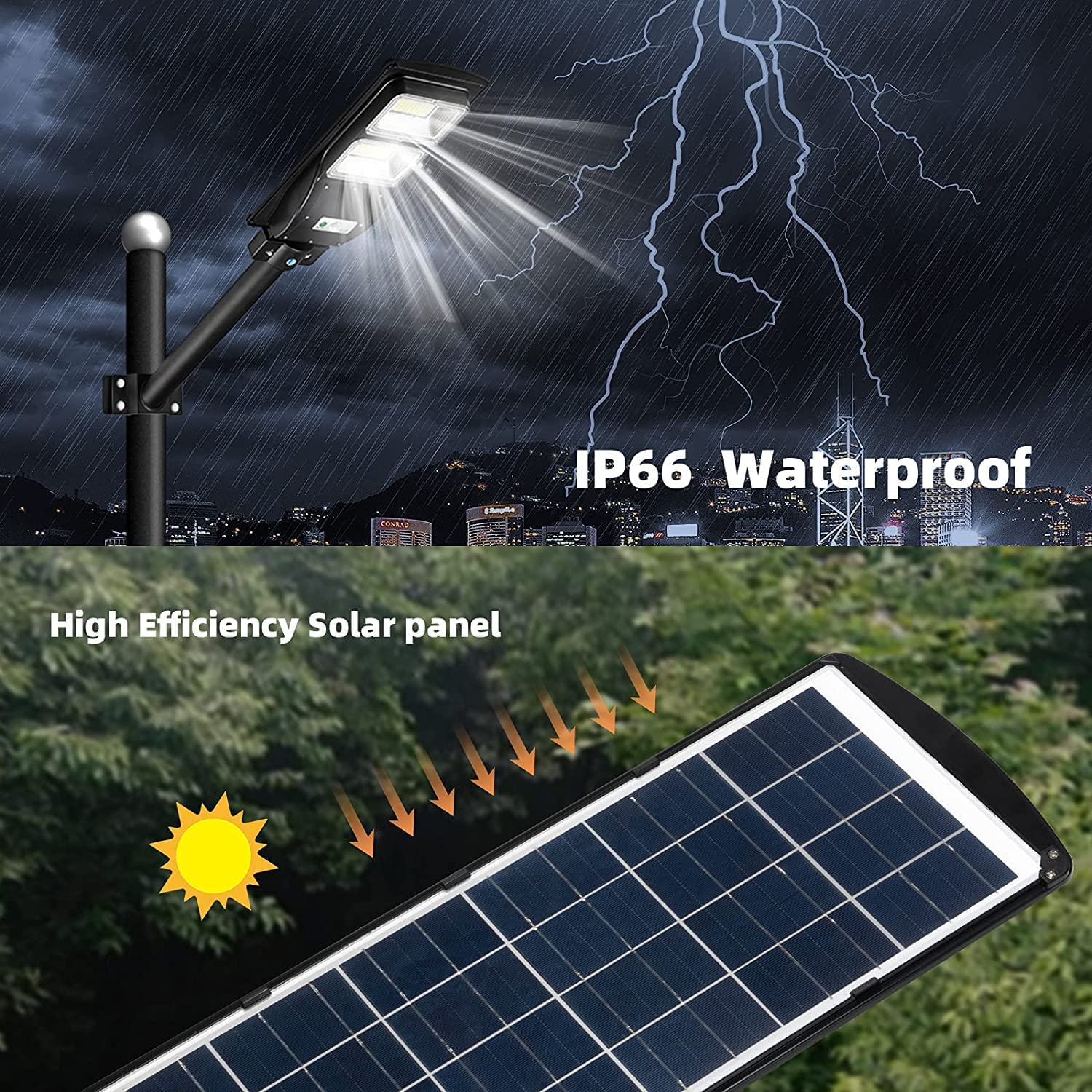 Langy Solar Street Light 6000 Lumens, Pir Motion Sensor, Dusk To Dawn, 2 Pack, Black