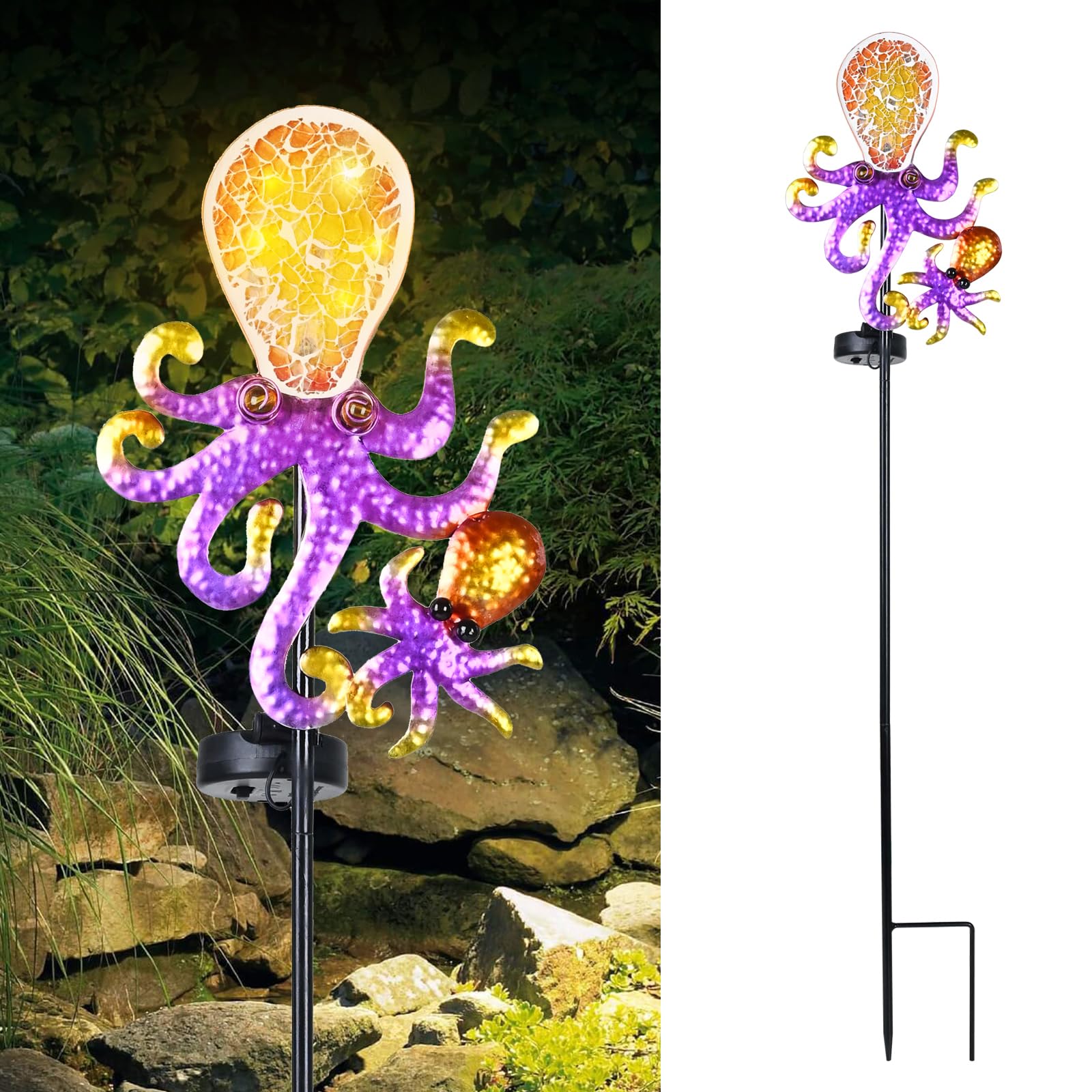 Yiosax-Solar Outdoor Lights Decorative-Yard Outdoor Decorative - Garden Stakes Octopus Decorative Waterproof 7 Led Light Decor Ocean Beach Theme For Lawn Path Yard Decoration Gift Idea