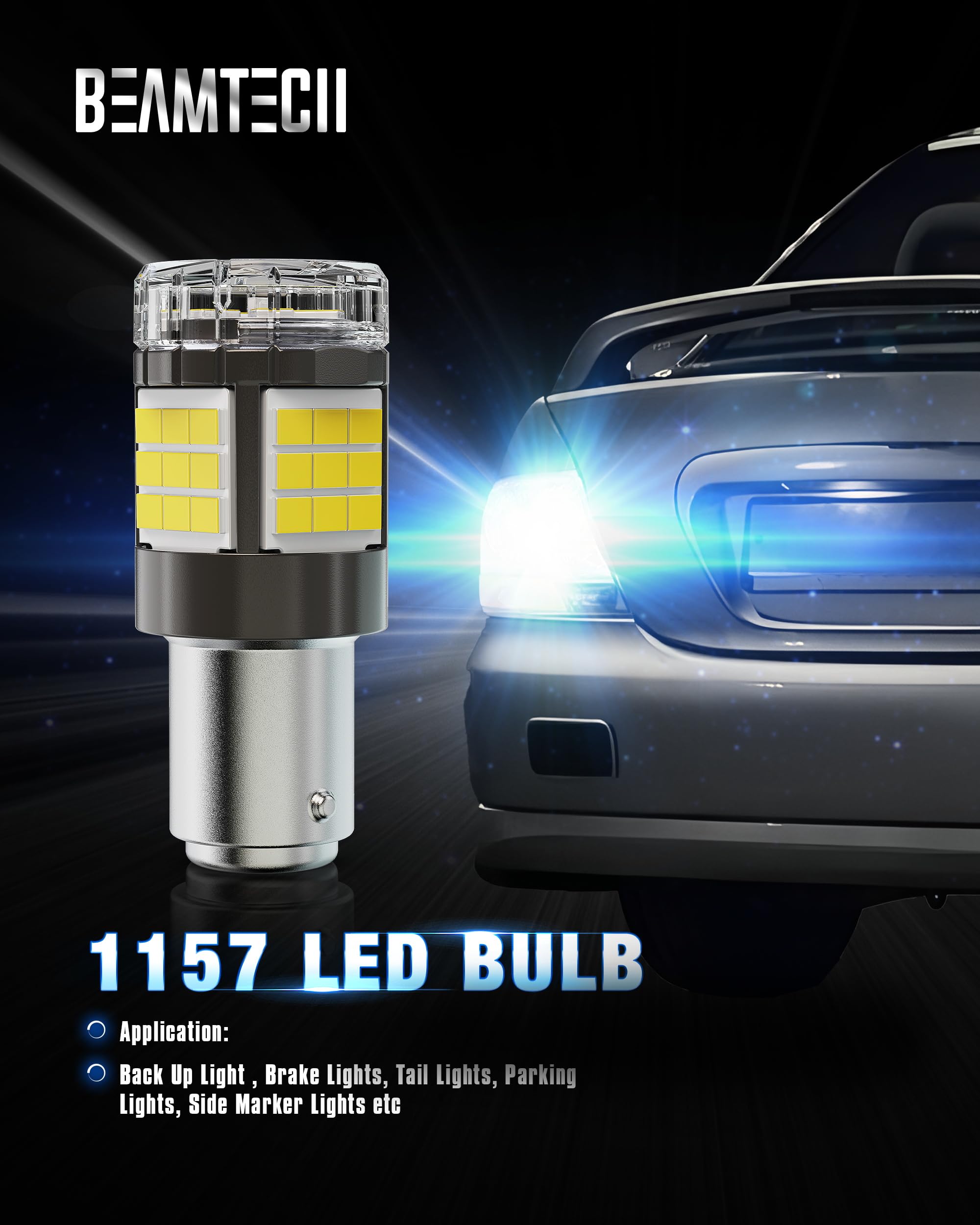 BEAMTECH 1157 LED Bulbs, 6500K Cool White, Super Bright, Replacement for Brake Tail Lights, Pack of 2