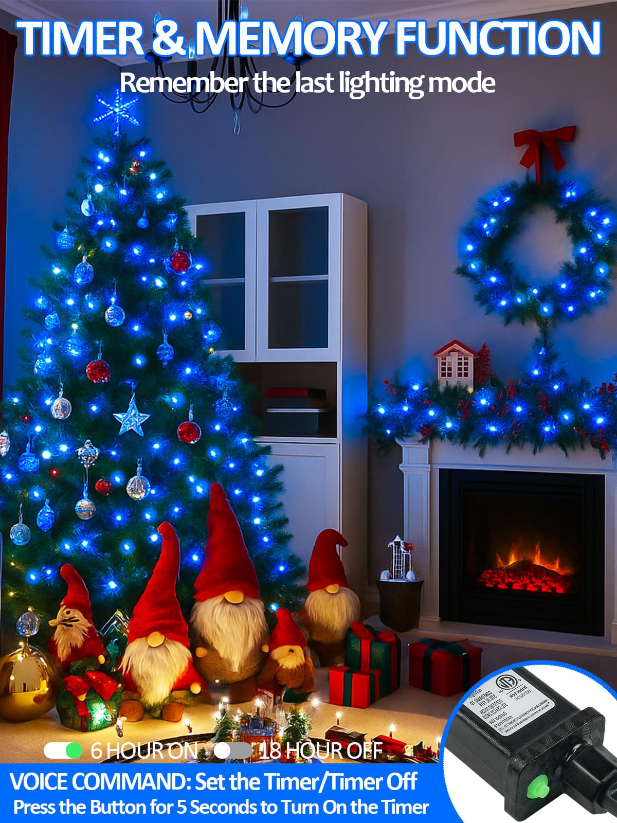 Voice Controlled Smart Christmas Lights Outdoor  75.8Ft 200 Led Extendable String Lights With 7 Voice Commands  12 Modes & Timer  Waterproof Christmas Decorations For Party Tree Garden (Blue)