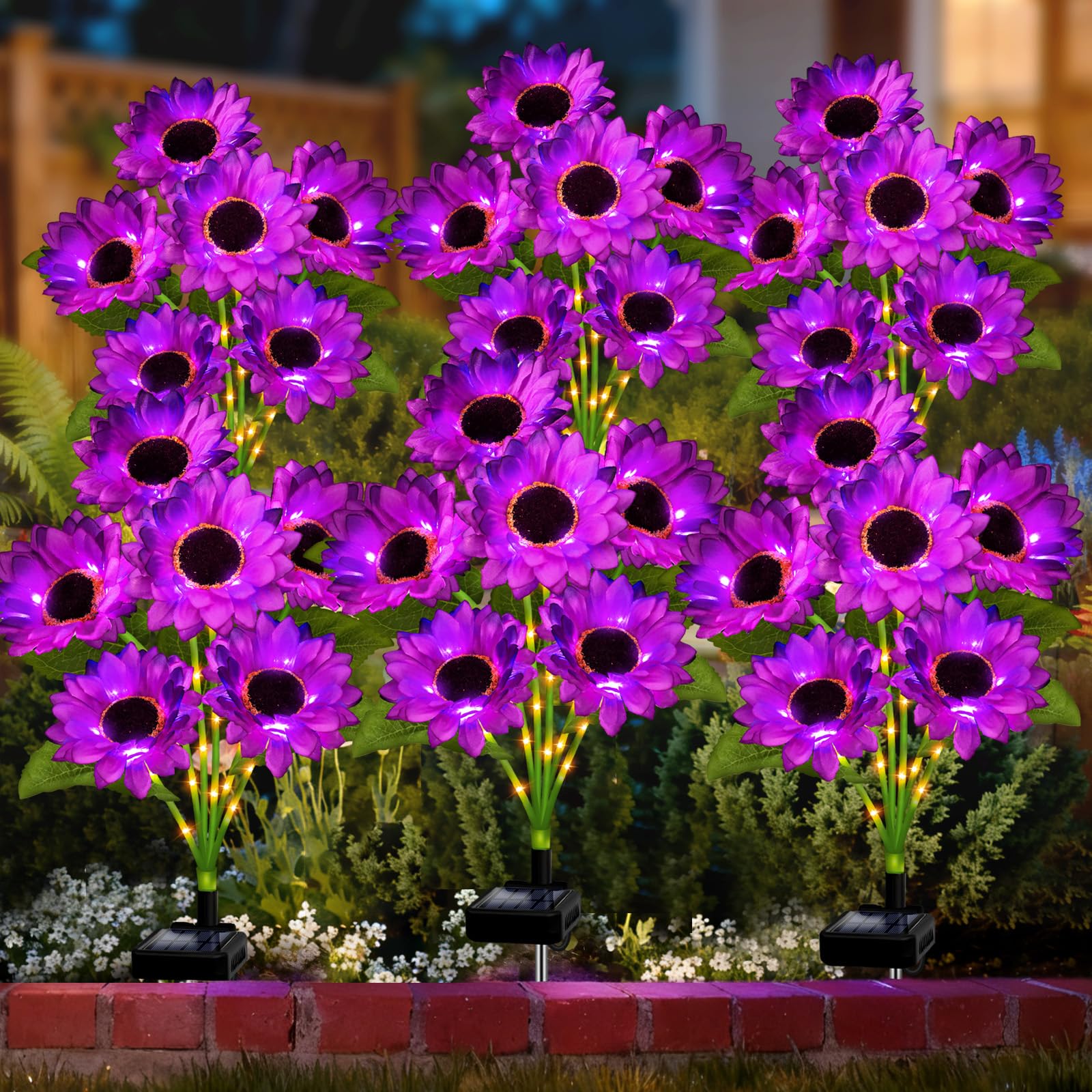 Solar Sunflower Lights Outdoor Garden Decor  6 Pack Solar Purple Flowers Lights with 18 Sunflowers  Waterproof Fall Decor Stake Decorative Light Auto ON/Off for Garden Yard Patio  Gift for Women