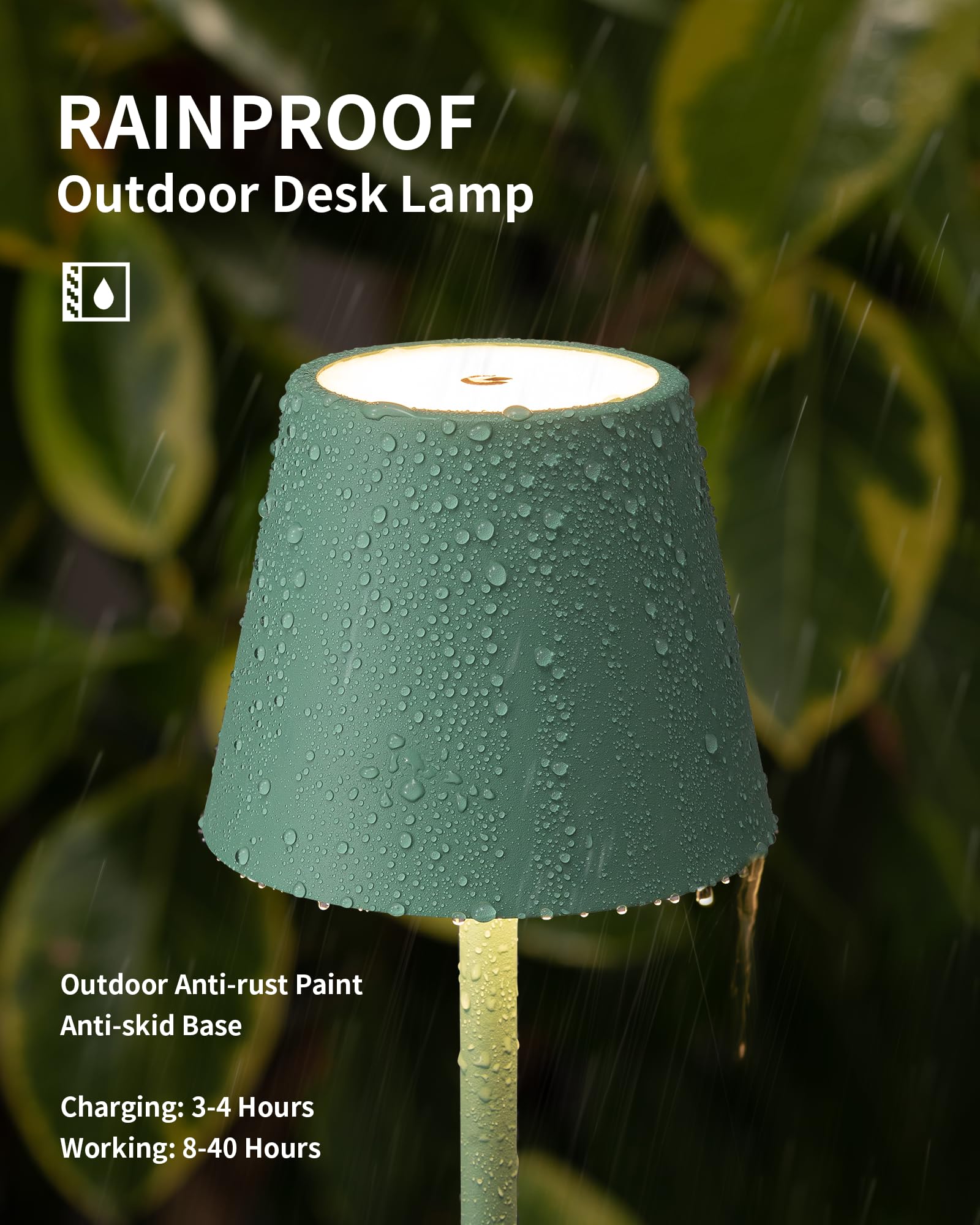 Kdg Cordless Table Lamp - 5000Mah Battery, 3 Color Dimming, Green, For Indoor/Outdoor Use