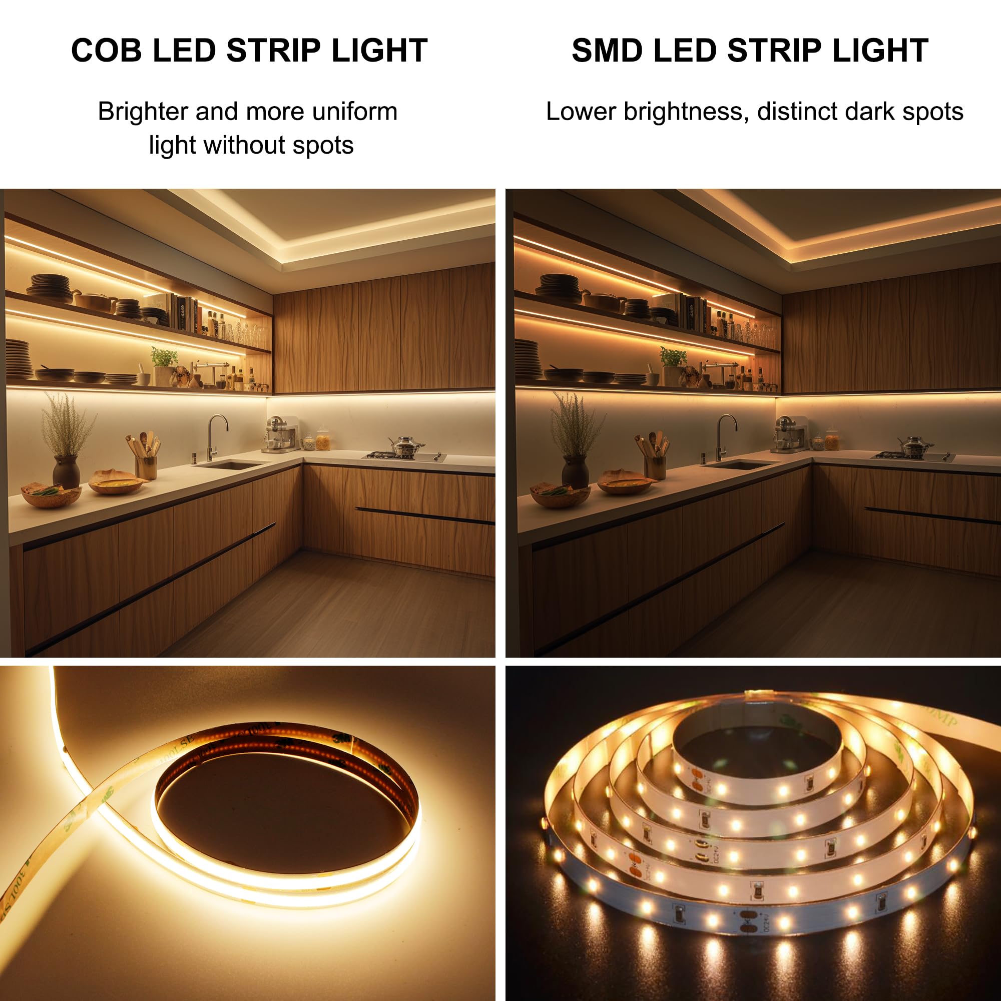 Pandery Cob Led Strip,Led Strip Lights 5M/16.4Ft,Touch Dimmable Led Strips,Cri90+,2700K Warm White Cob Led,1600Leds,24V Led Tape