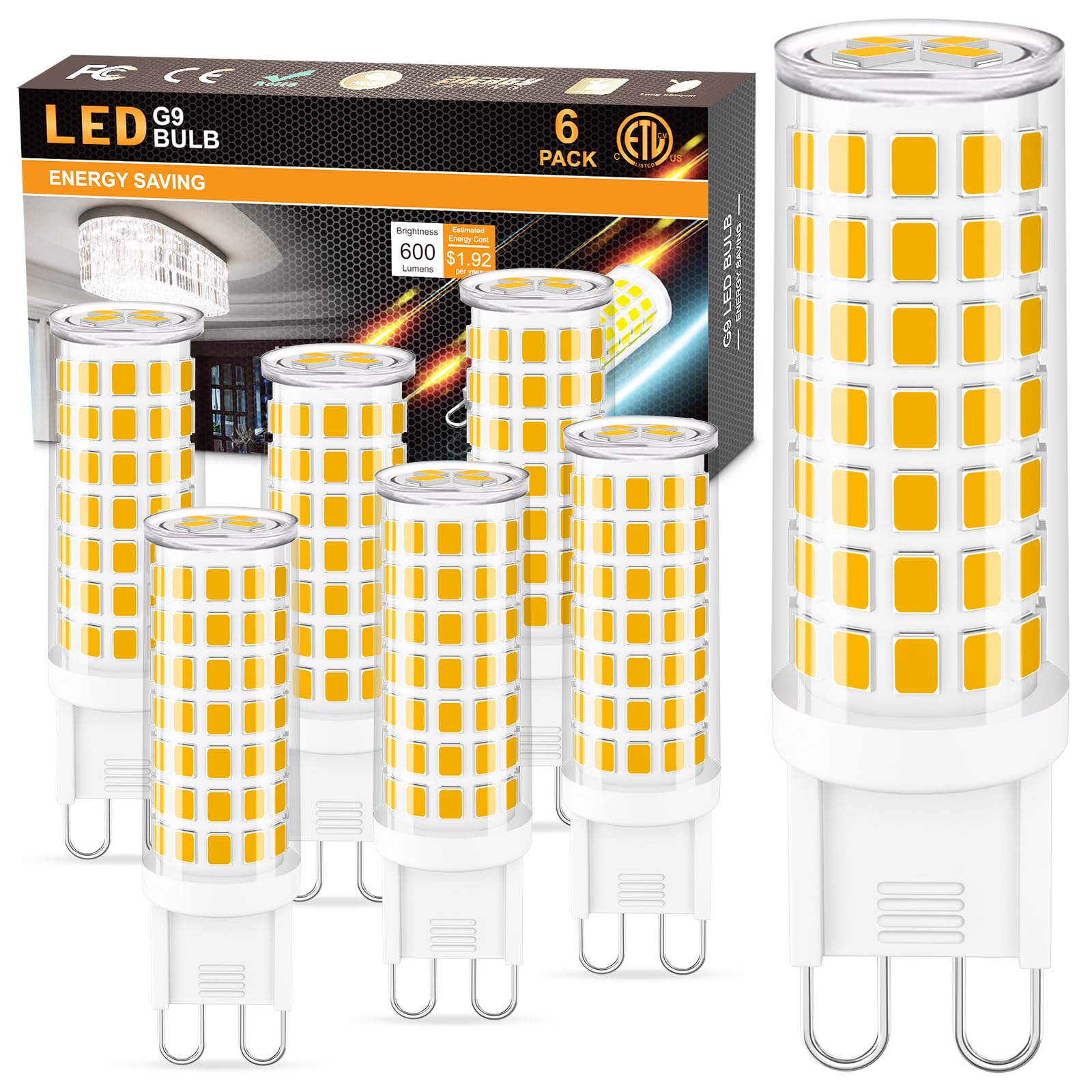Hansang G9 Led Bulb,6W(60W Halogen Bulb Replacement), Chandelier Light Bulbs,88 Leds,Warm White 3000K,Non-Dimmable,G9 Bi Pin Bas