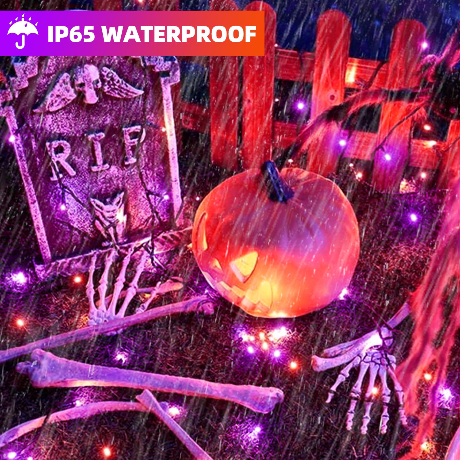 XTF2015 Halloween String Lights, 105FT, 300 LED, Music Purple+Orange, Waterproof, Model QL300AE, Indoor/Outdoor Decor