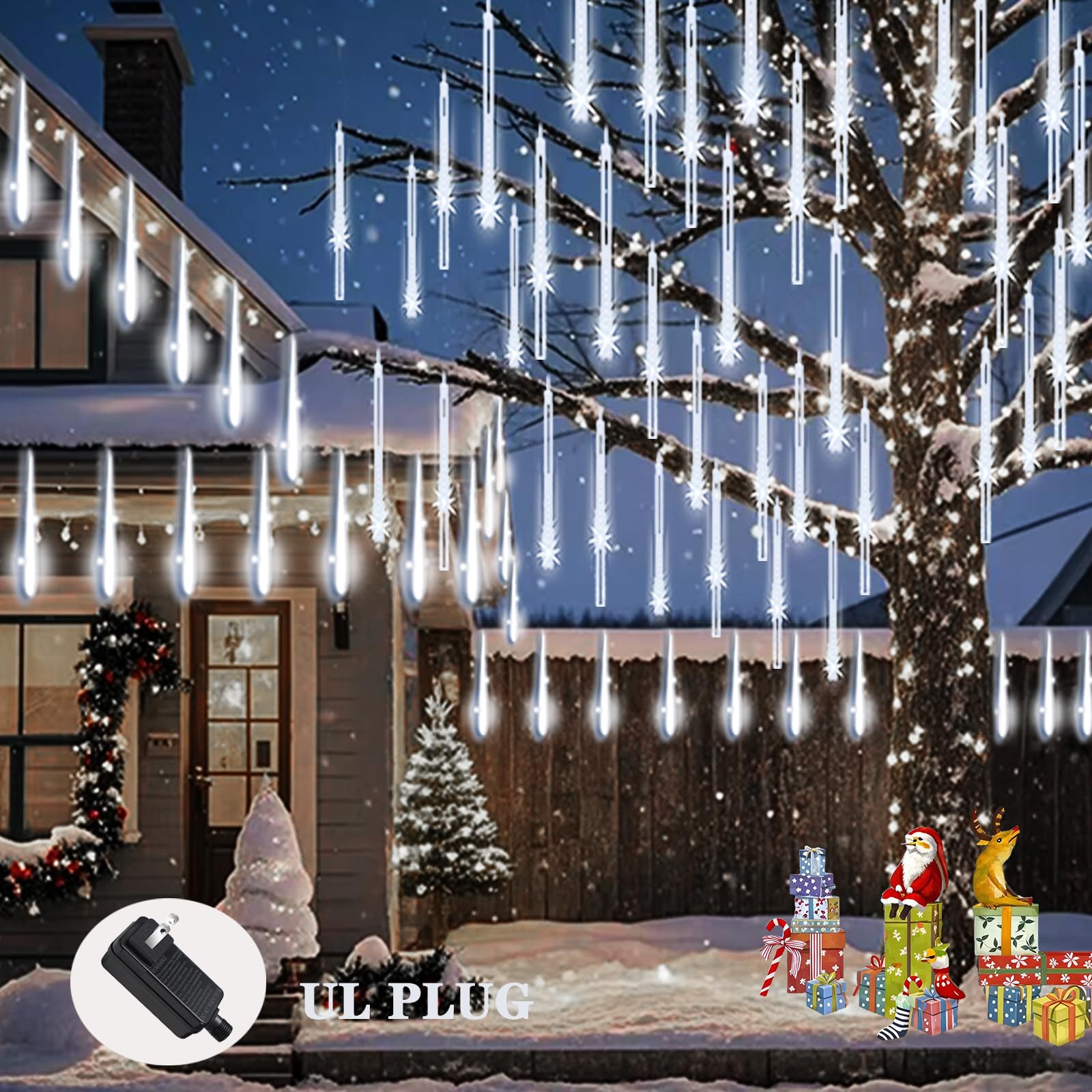 Zpqbeye Meteor Shower Lights Christmas Lights Outdoor 24-Tube 576Leds Snow Falling Rain Cascading Icicle Lights For Xmas Tree Ch