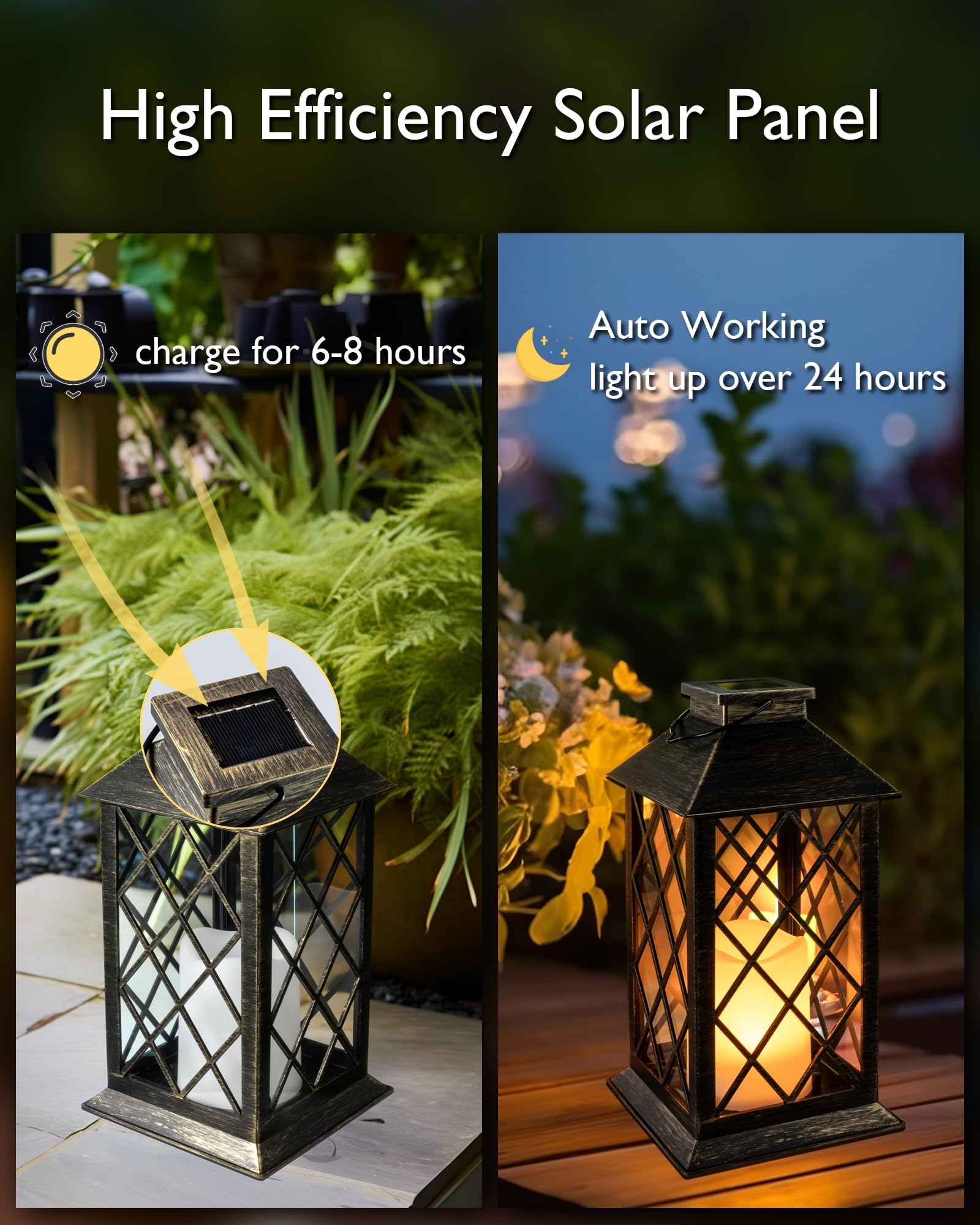 Homemory Solar Lanterns Outdoor Waterproof Hanging With Flickering Flameless Candles, 2 Pack Garden Outdoor Lantern Decorative F