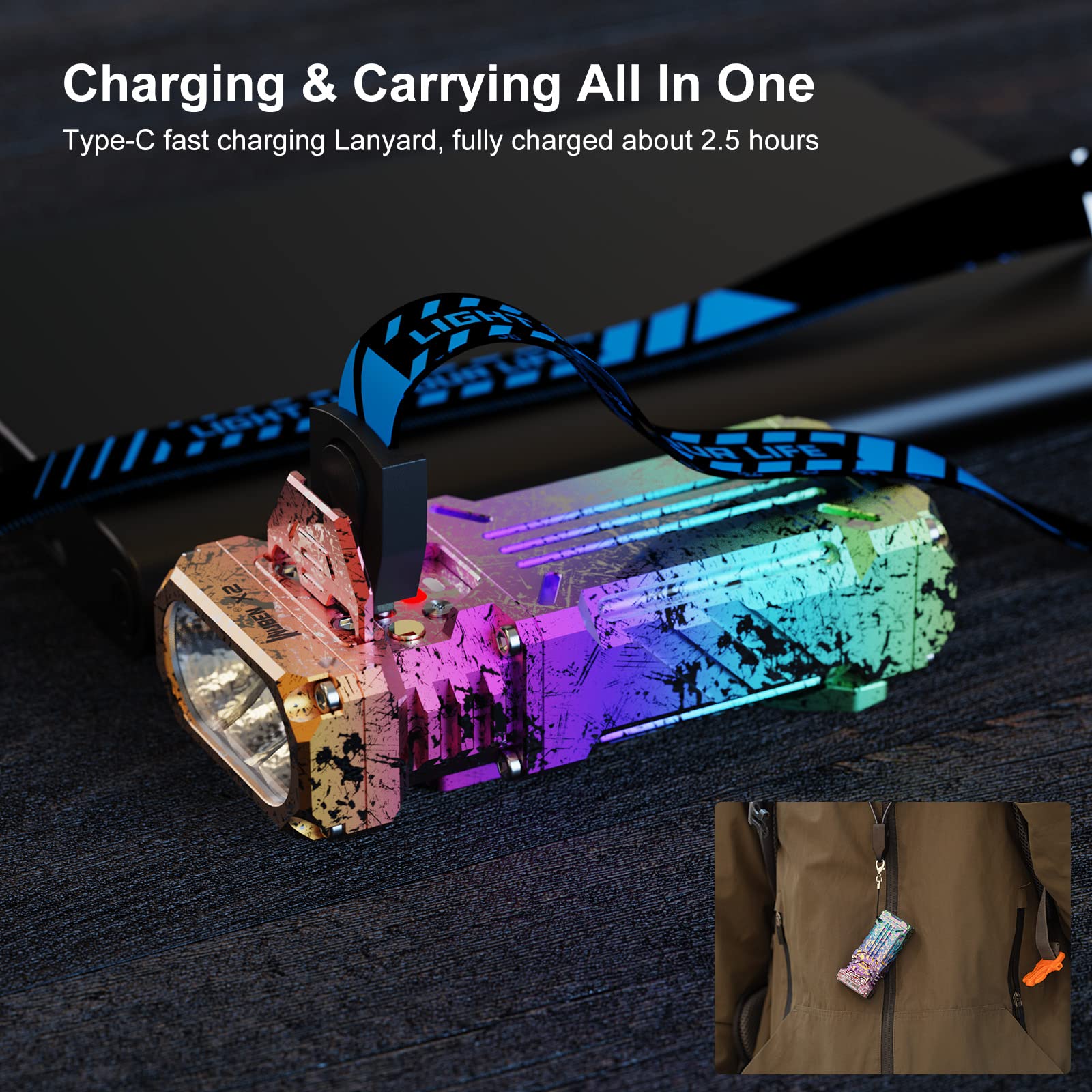 WUBEN X2 Mini Rechargeable Flashlight, 2500 Lumens, 175° Floodlight, Aluminum, Multicolor
