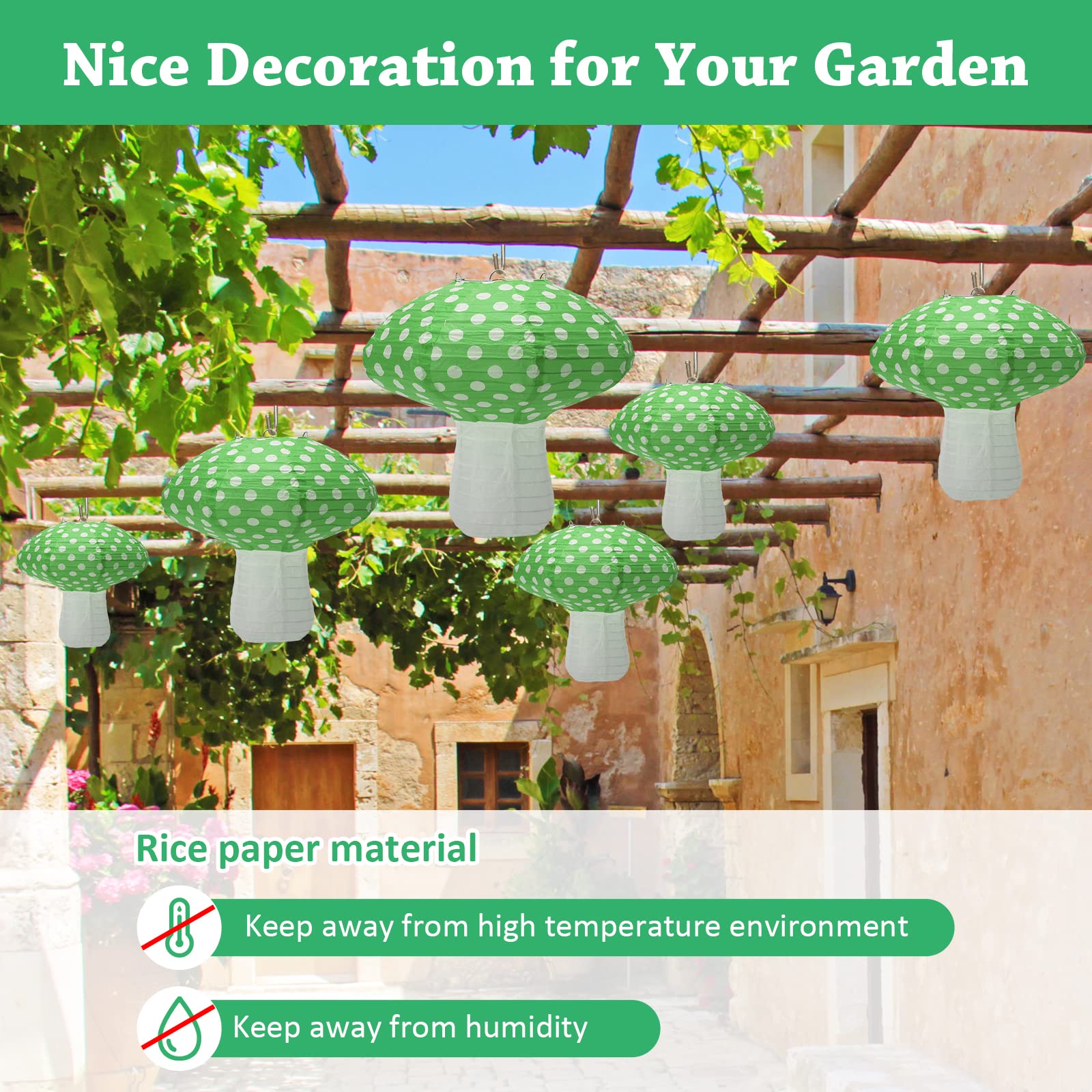 Windspeed Mushroom Shaped Paper Lanterns - 4Pcs, 8 Inch & 12 Inch, Green, Perfect For Nursery, Garden & Christmas Party Decoration