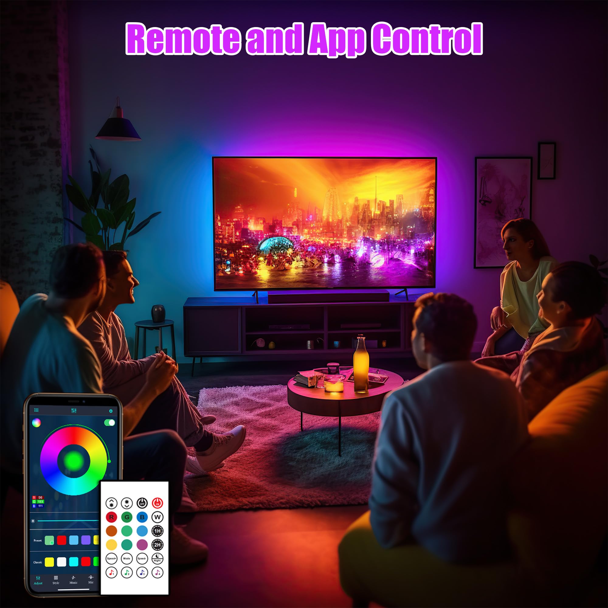 maylit ICRGB TV LED Backlight, 14.3ft Bluetooth Lights for 65-75in TVs, Multicolor, Remote & App Control, Music Sync