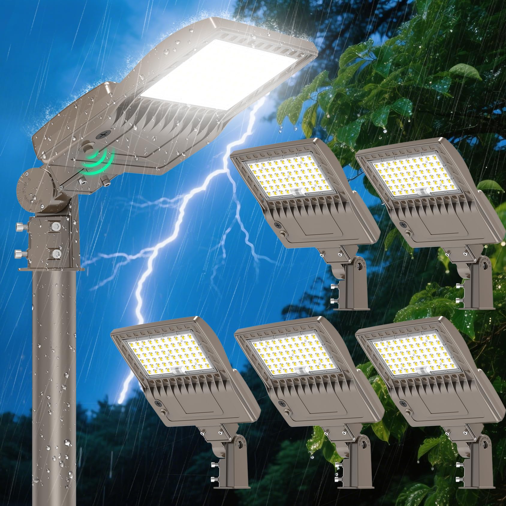 BBESTLED 6Pack 200W LED Parking Lot Light with Photocell Adjustable Power 30000LM UL Listed LED Shoebox Light IP65 5000K Outdoor