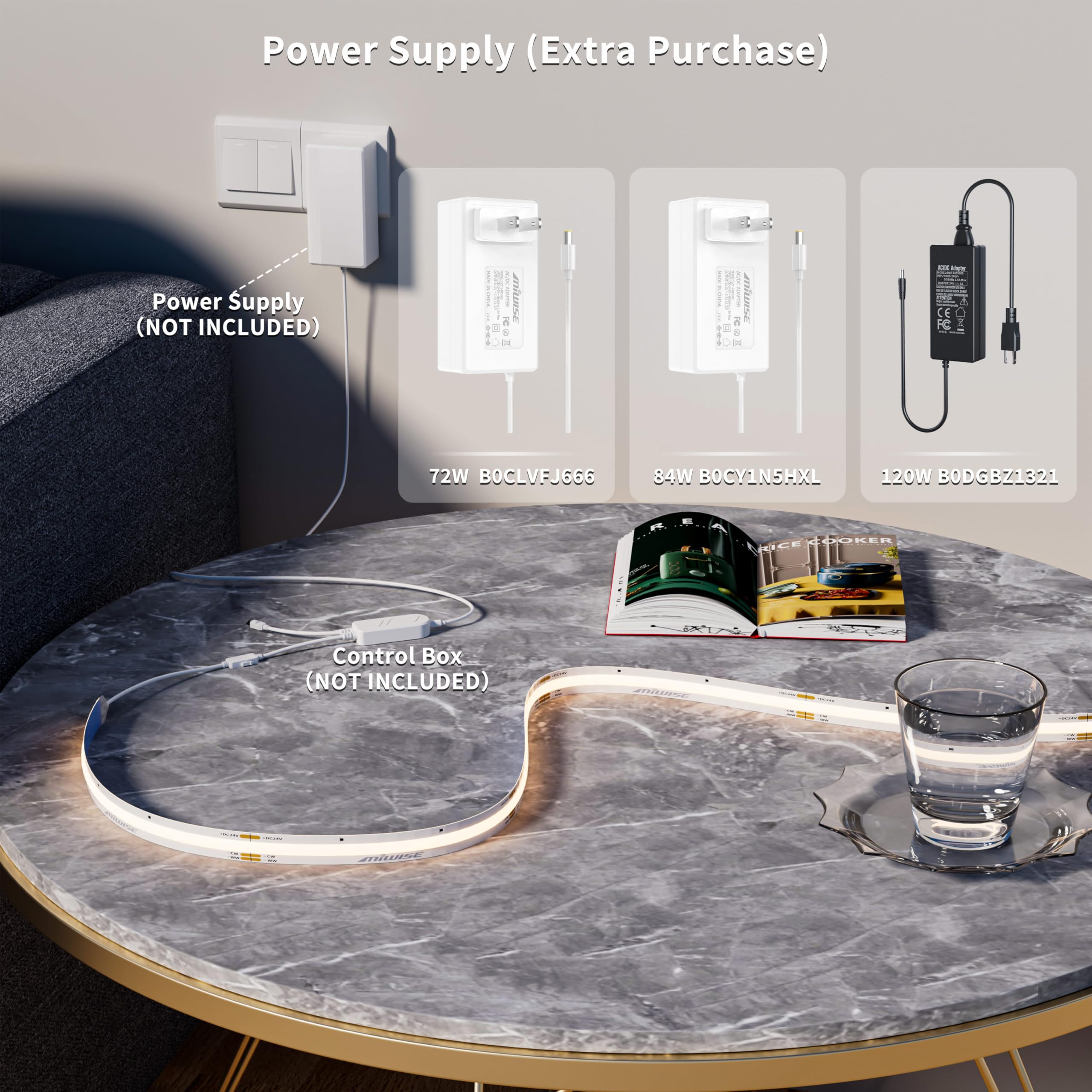 Miwise Cct Cob Led Strip Light Tunable White 32.8Ft/10M Dimmable 2700K-6500K Cri90+ 24V Led Tape Light For Under Cabinet Bedroom Kitchen Diy Lighting(Power Supply & Controller Not Included)