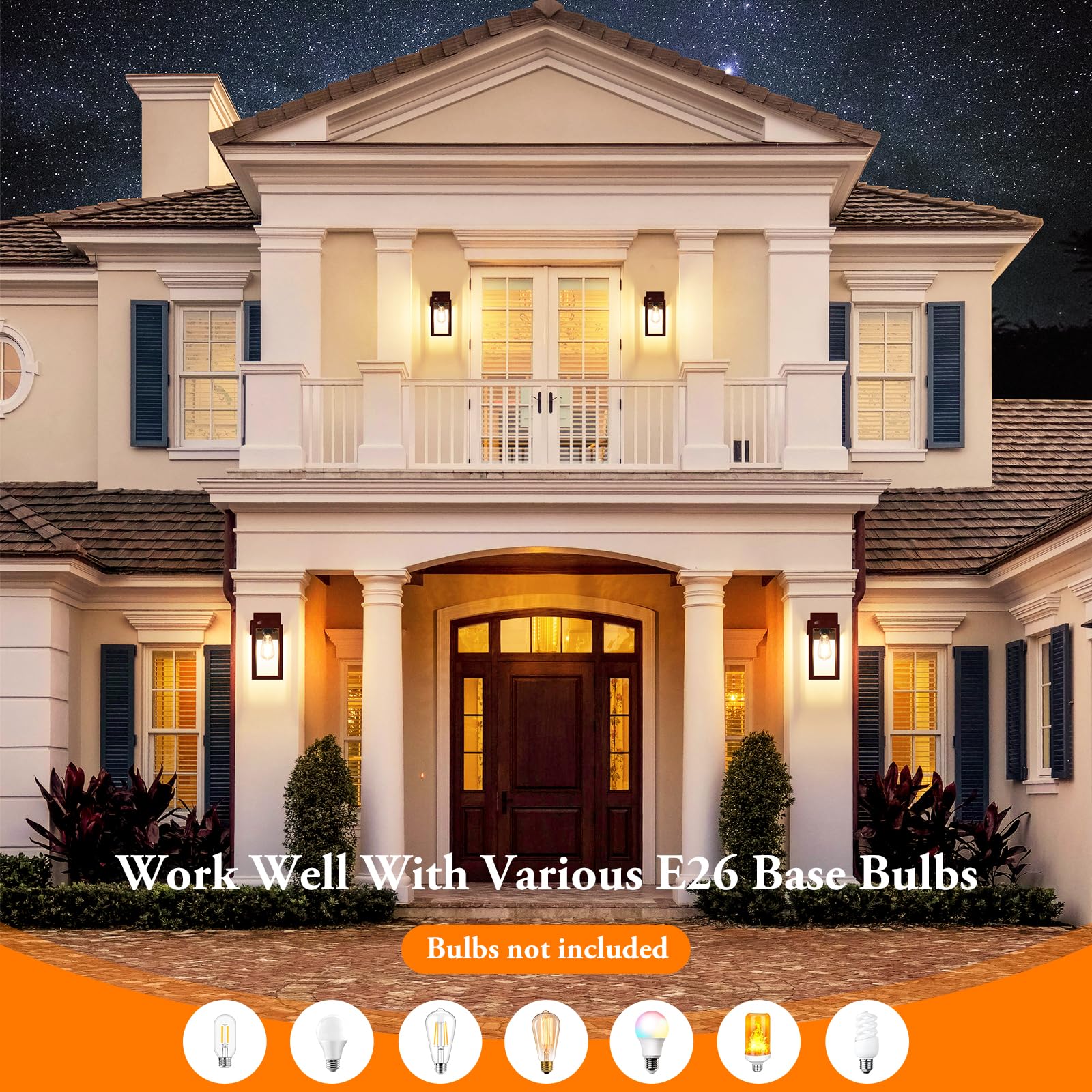 Bdrofn Outdoor Wall Lanterns 2-Pack, ORB Waterproof Light Fixture with Outlet, Model W6010-01-0RB for Garage, House, Hallway
