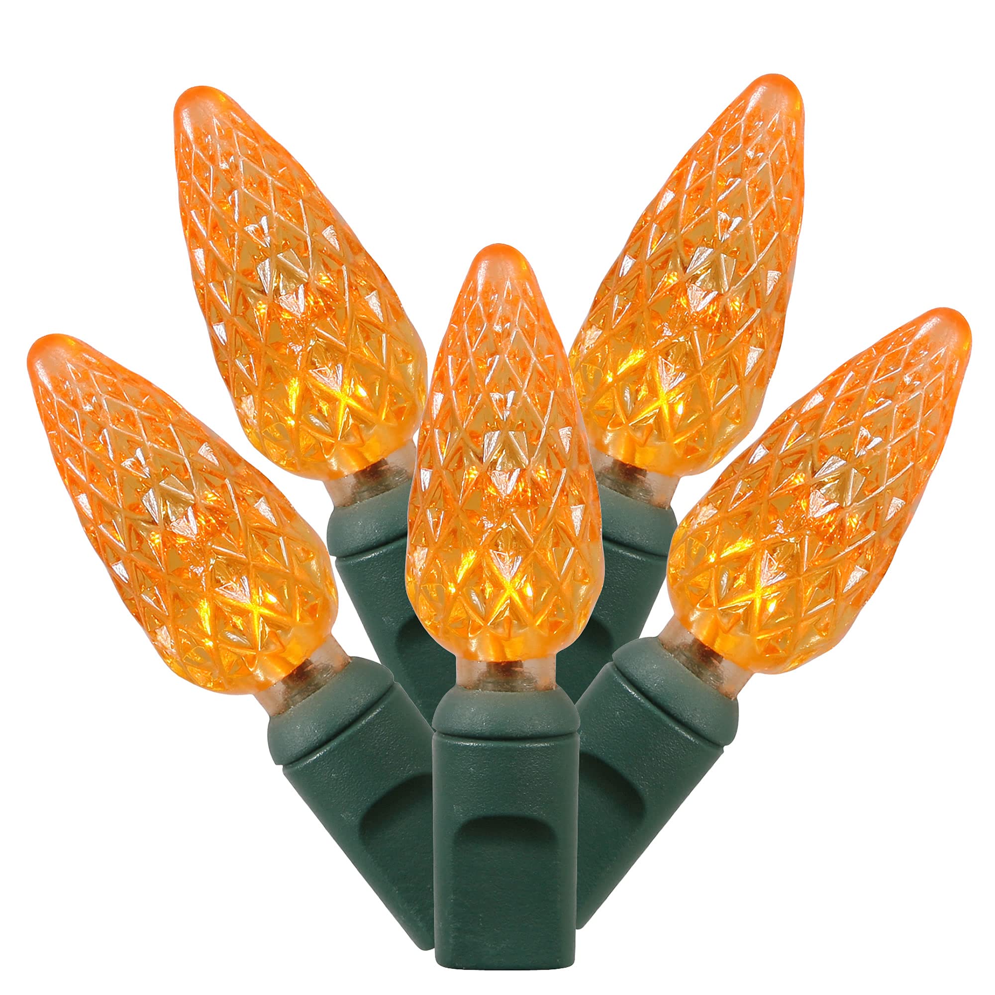 Vickerman 100 Light C6 LED Light Set, Orange, Green Wire, Model X4G8108