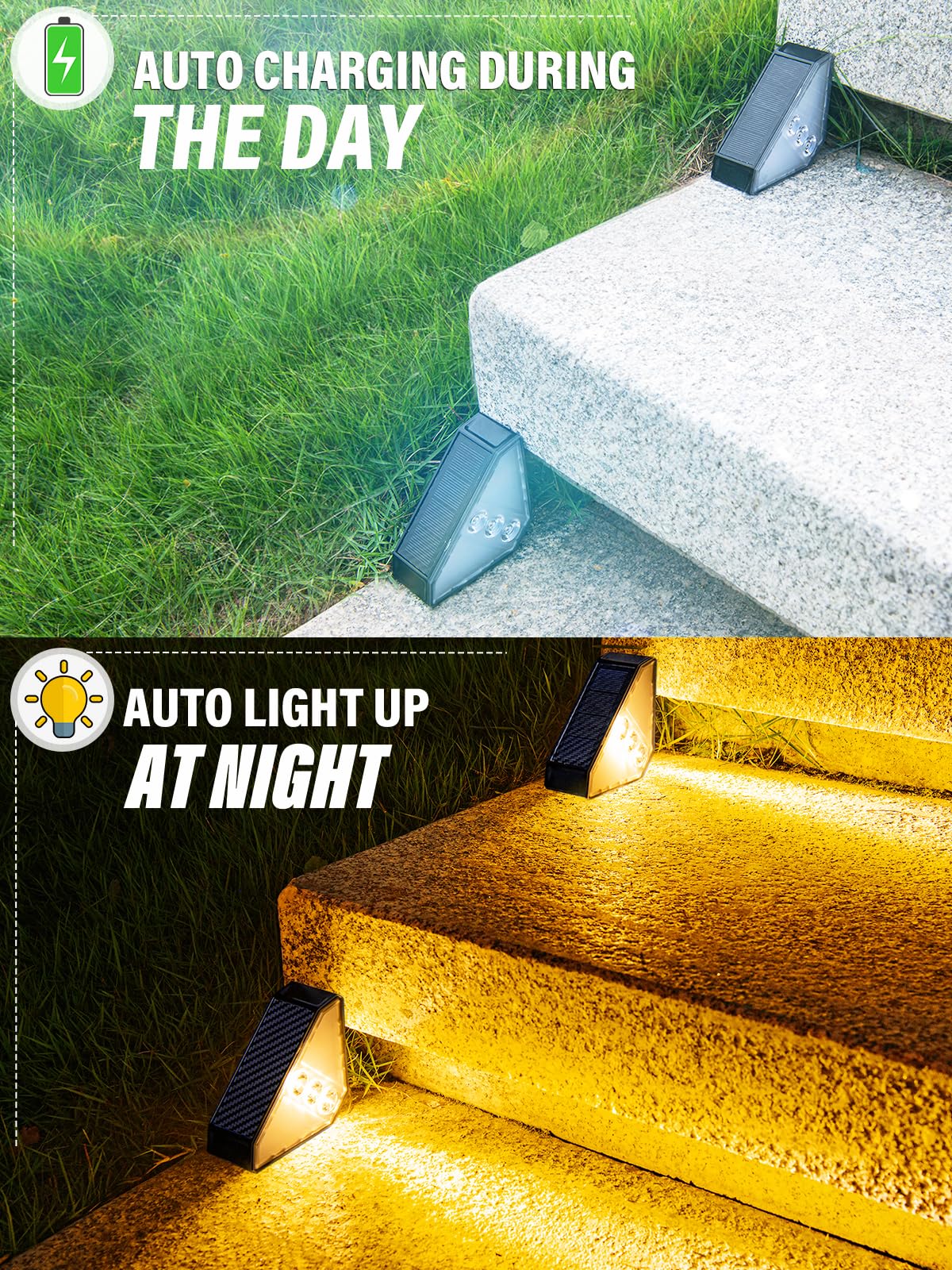Roshwey Solar Step Lights For Outside  12 Pack Solar Stair Lights Outdoor Waterproof  Triangle Deck Step Lights Solar Powered  Outdoor Decor Lighting For Front Porch  Backyard  Patio  Warm White