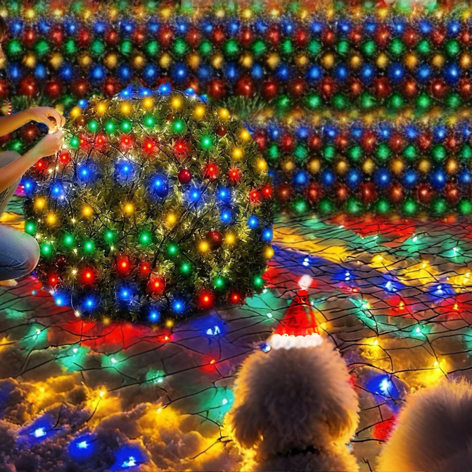 HYH Christmas Net Lights, 360 LED, 12FTx5FT, Connectable, Waterproof, 8 Modes, Multicolored for Outdoor Indoor Decorations