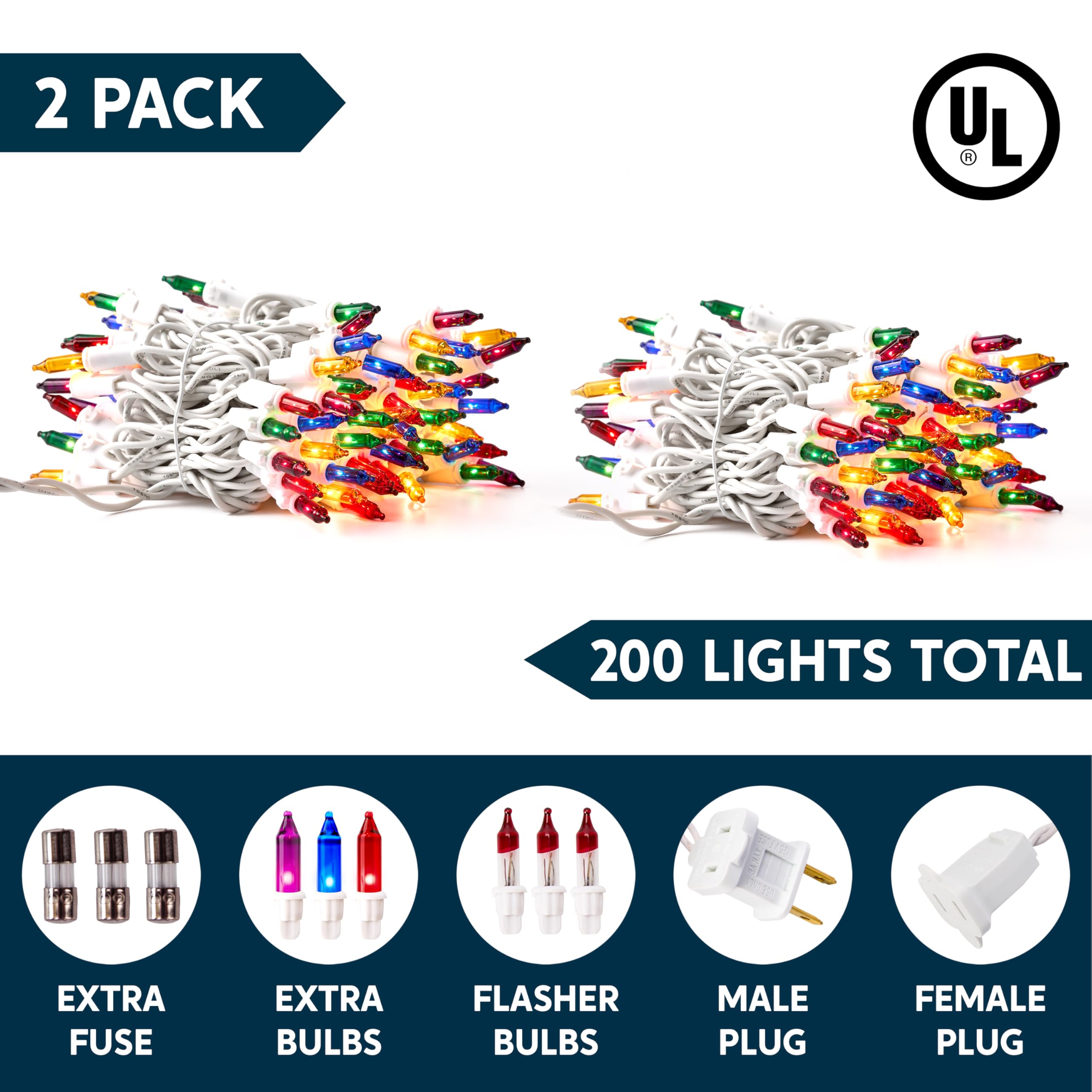Joiedomi Christmas String Lights, 200 Mini Multicolor Fairy Lights, 42.6Ft White Wire, Indoor Lighting Decor For Holiday Parties