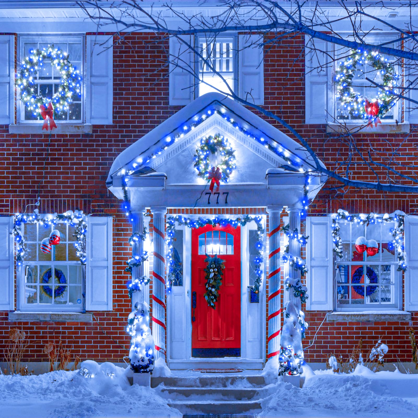 Vivideal 200 Led Christmas Lights Outdoor - 66Ft Christmas String Lights 8 Modes Plug In Waterproof Fairy Lights With Timer Memory For Indoor Outside Bedroom Home Party Decoration, Blue&White