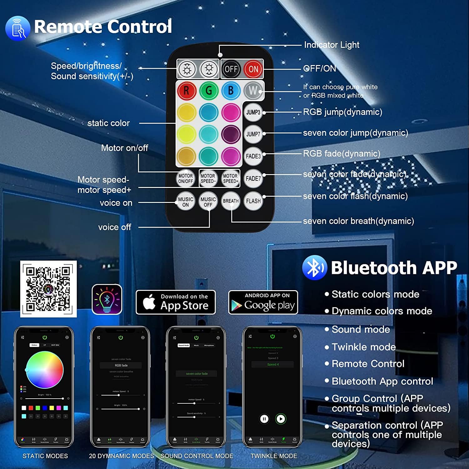 Amki Updated 16W Rgbw Fiber Optic Light Twinkle + Sound Activated 300Pcs 0.03In 9.8Ft Cables App Remote Music Control Car Home Starlight Headliner Star Ceiling Light Kit