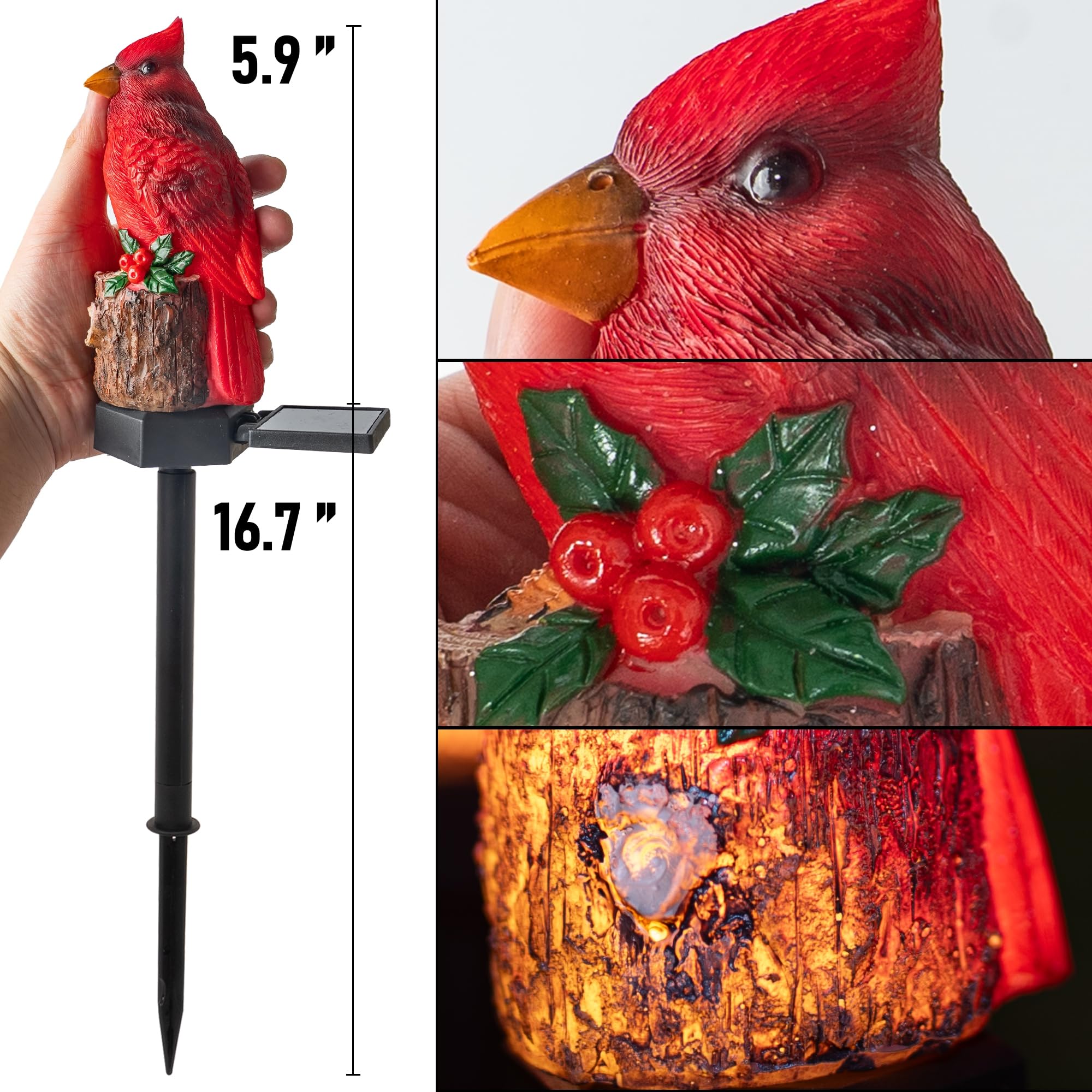 Dazzle Bright 2 Pack 22.5 In Cardinal Bird Solar Lights, Red Bird Solar Powered Lights Cardinal Garden Stake Light For Christmas