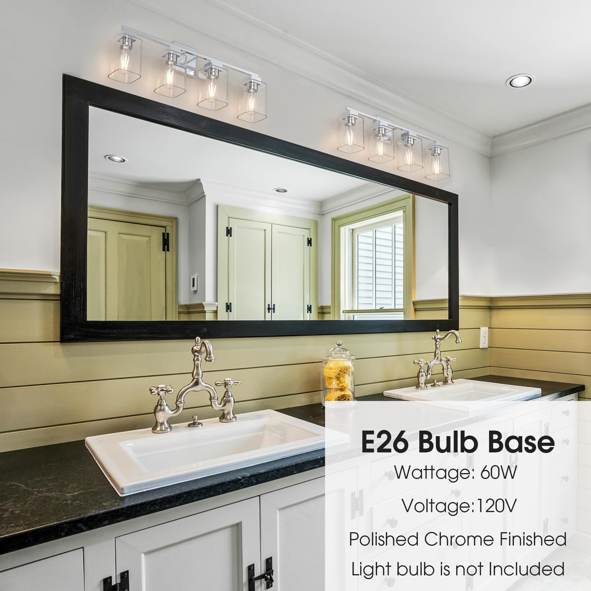 Espird 4 Light Bathroom Vanity Light - Chrome Bathroom Light Fixtures Square Design & Ul Certification, 26 Inch Square Bath Room
