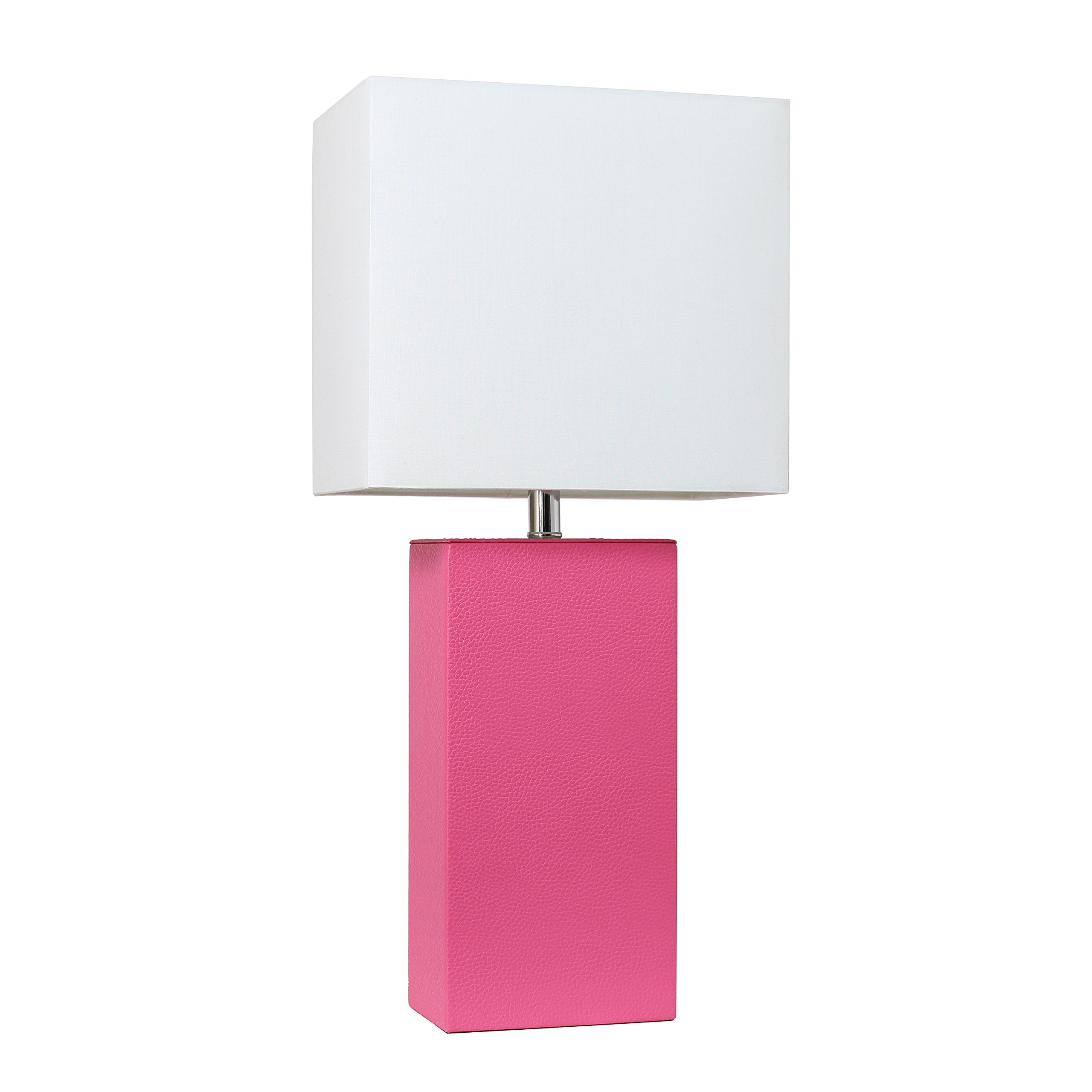 Elegant Designs LT1025-HPK Modern Leather Table Lamp with White Fabric Shade, Hot Pink