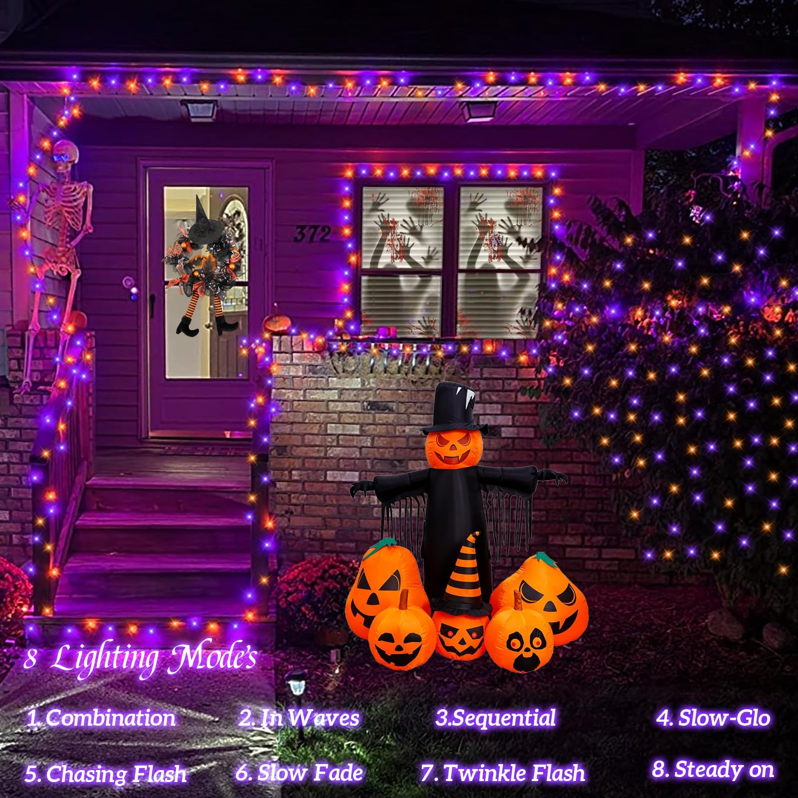 Qitong Orange And Purple Solar String Lights, 2 Pack Each 66Ft 200 Led Halloween String Lights Outdoor Waterproof, 8 Modes Chris