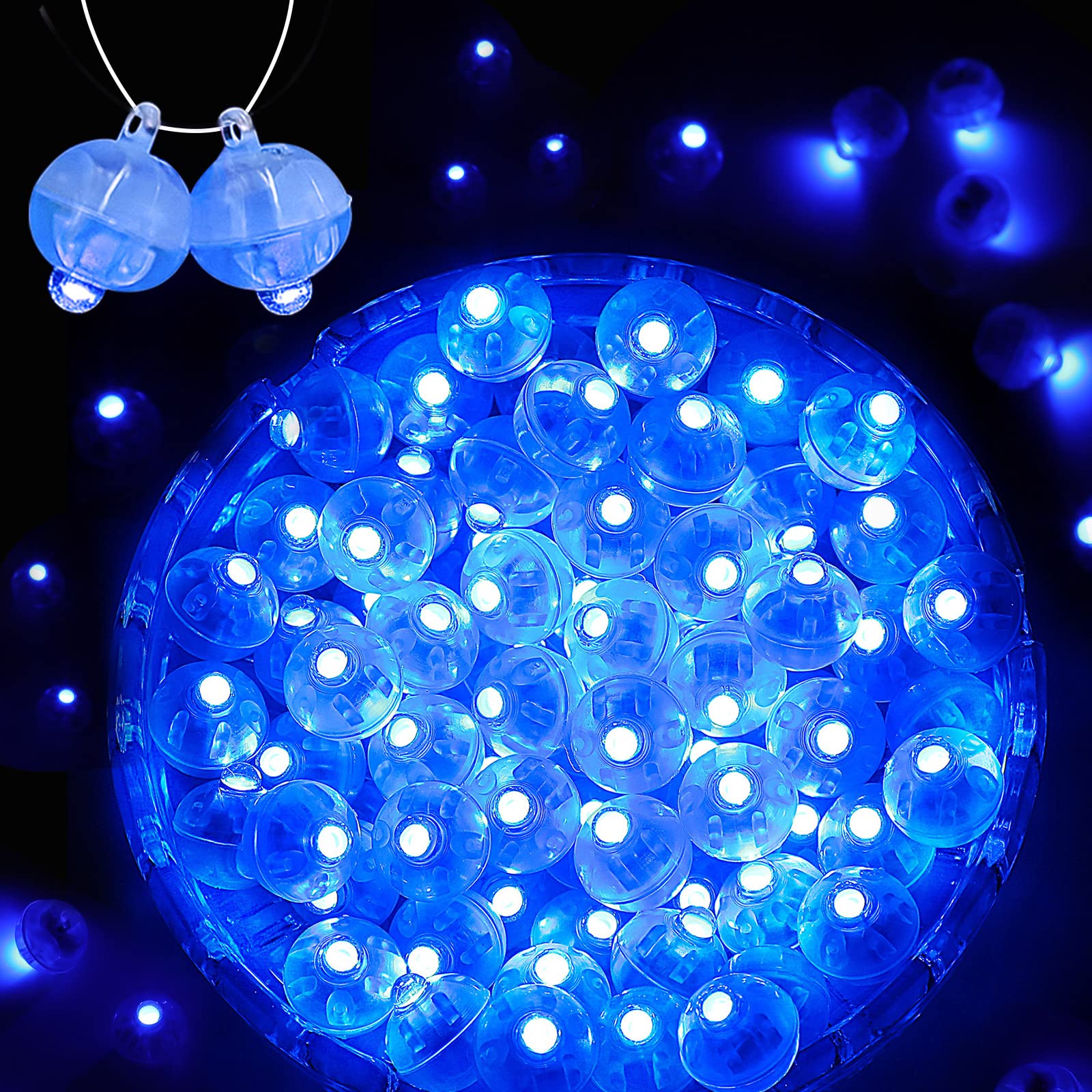 ZGWJ LED Lights, 100pcs Mini Balloons Light up Balloons for Party Decorations - Flash Blue, Battery Powered, Wide Use, Easy to O