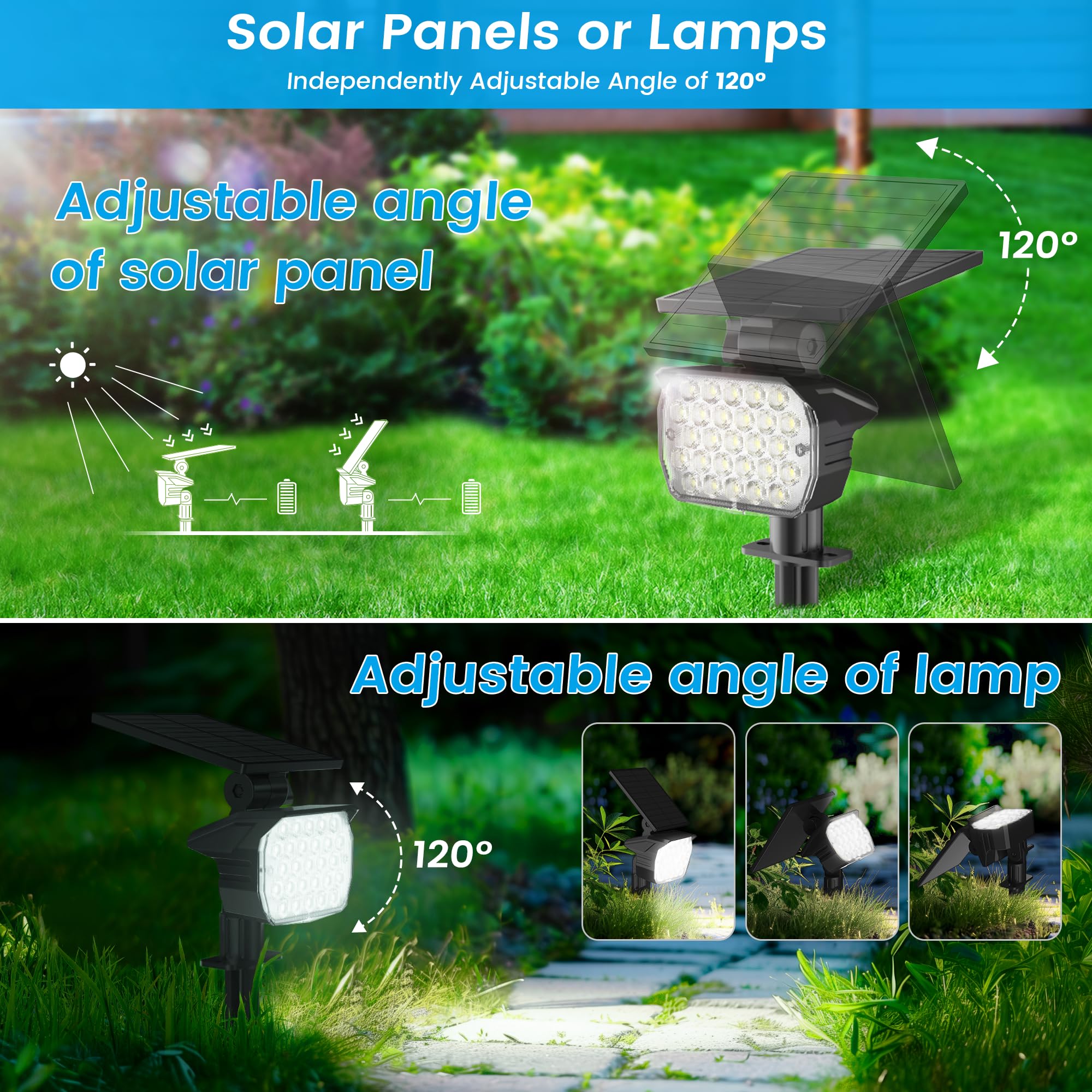 VOLISUN Solar Spotlight Outdoor, IP67 Waterproof Solar Landscape Spot Lights,Uplights for Yard Garden Pathway - 2 Pack (Cool Whi