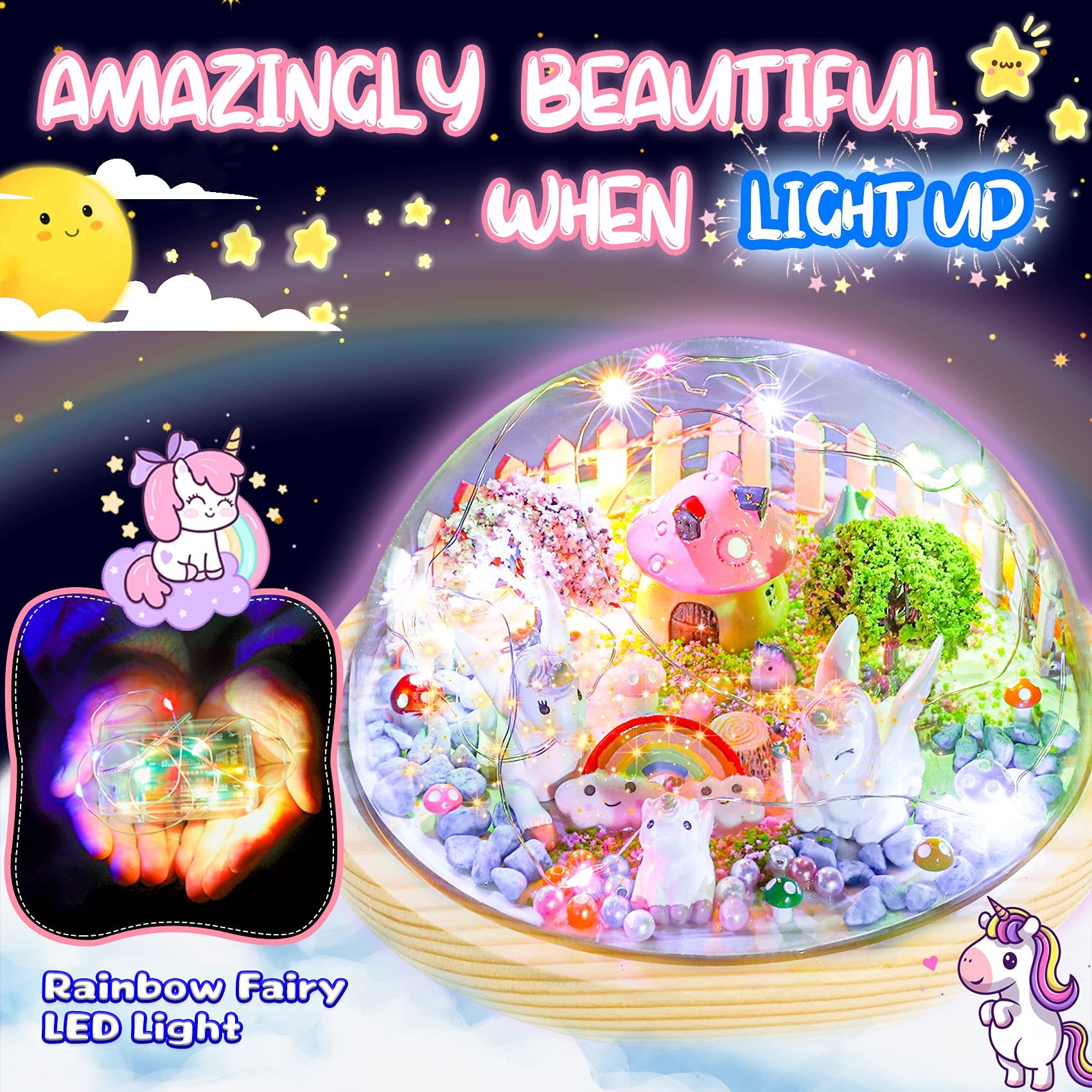 Y YOFUN Unicorns Gifts for Girls - Crafts for Kids,Make Your Unicorn Night Lights Kit with Rainbow Fairy Lights,Gifts for 5 6 7