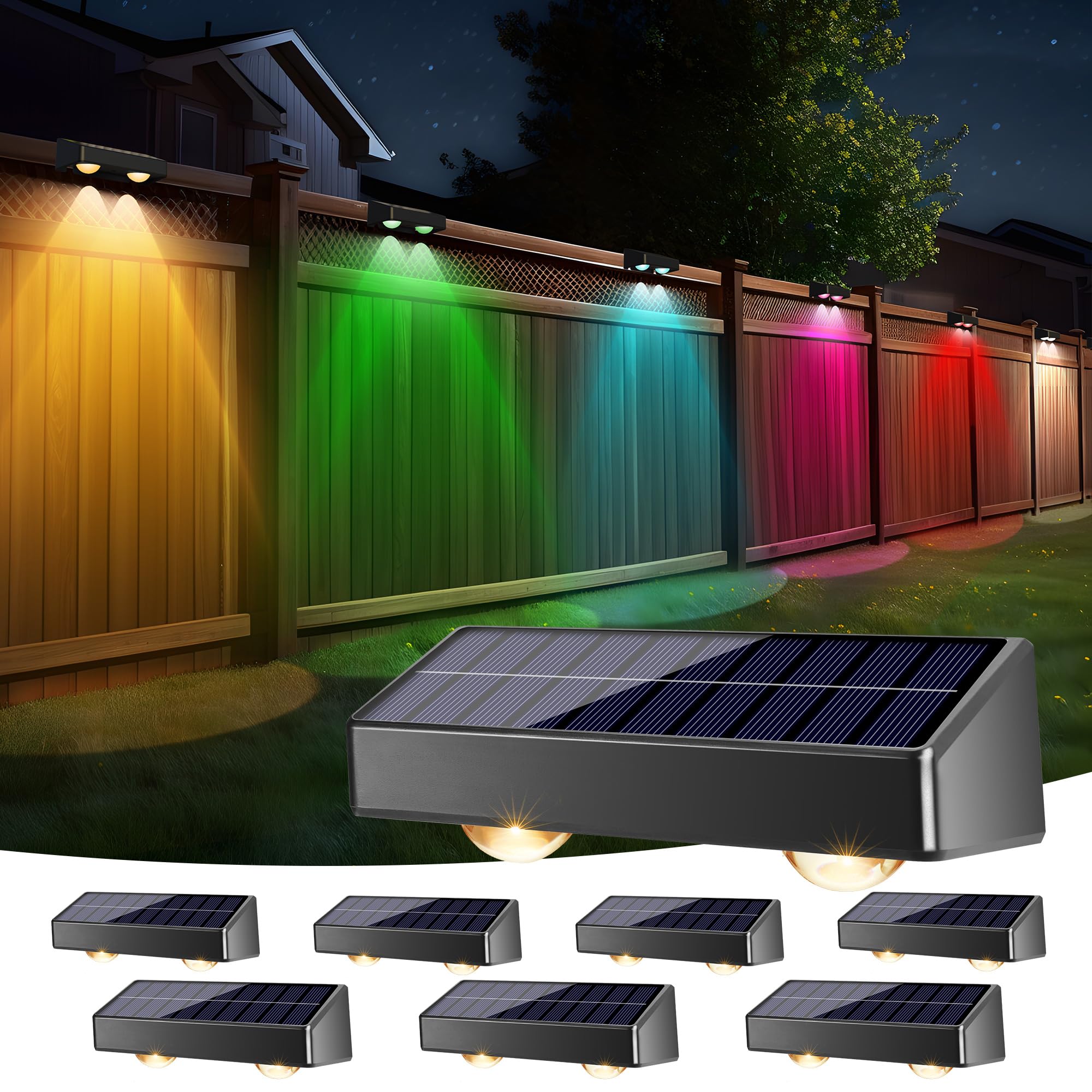 Brizled Solar Fence Lights 8 Pack, RGB & Warm White, 100 Lumens, IP65 Waterproof, Model 38d3448e-d8c0-488f-bd32