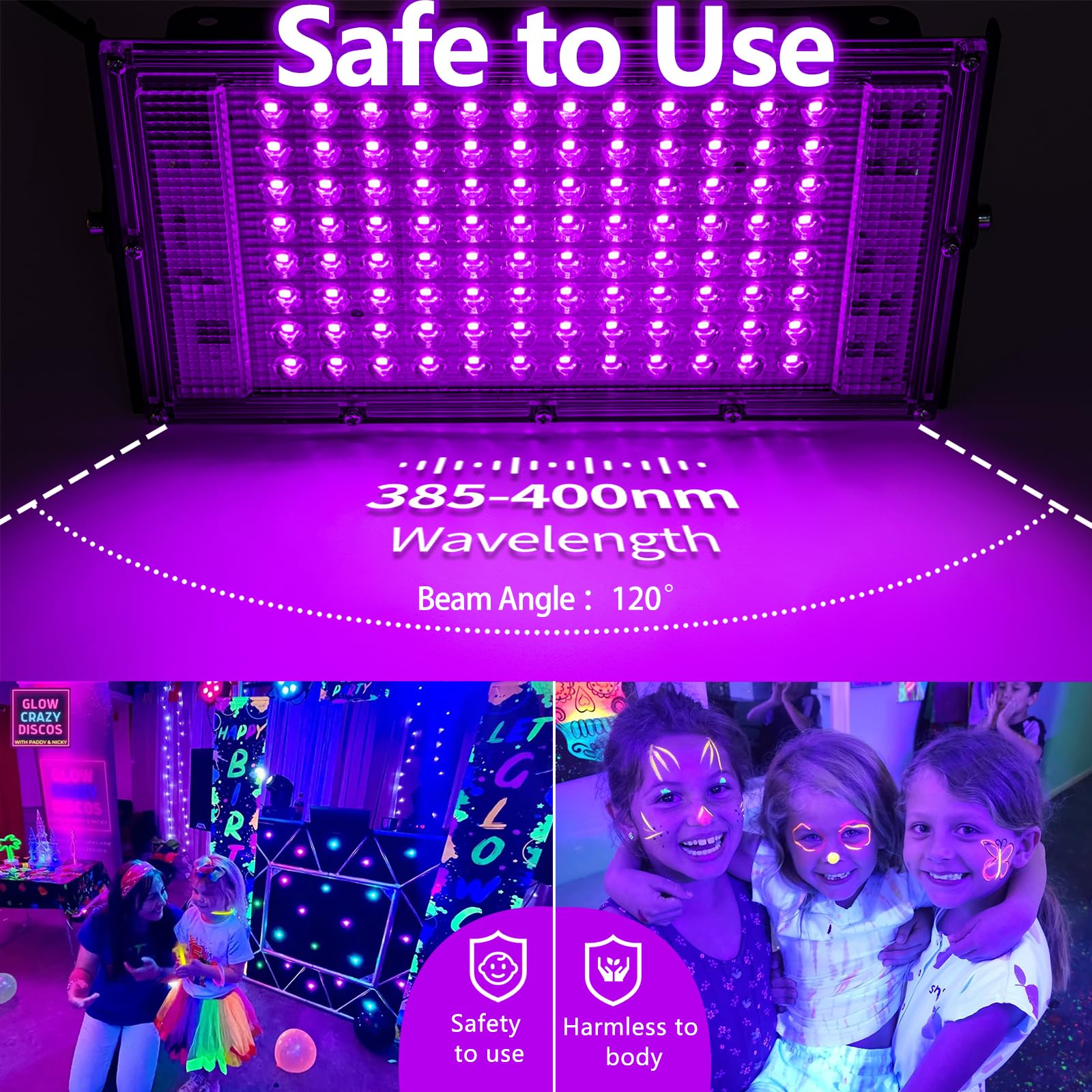 Akpgf 2 Pack 100W Black Light, Led Blacklight With Us Plug And Switch, Black Lights For Glow Party,Neon Party, Halloween,Body Pa