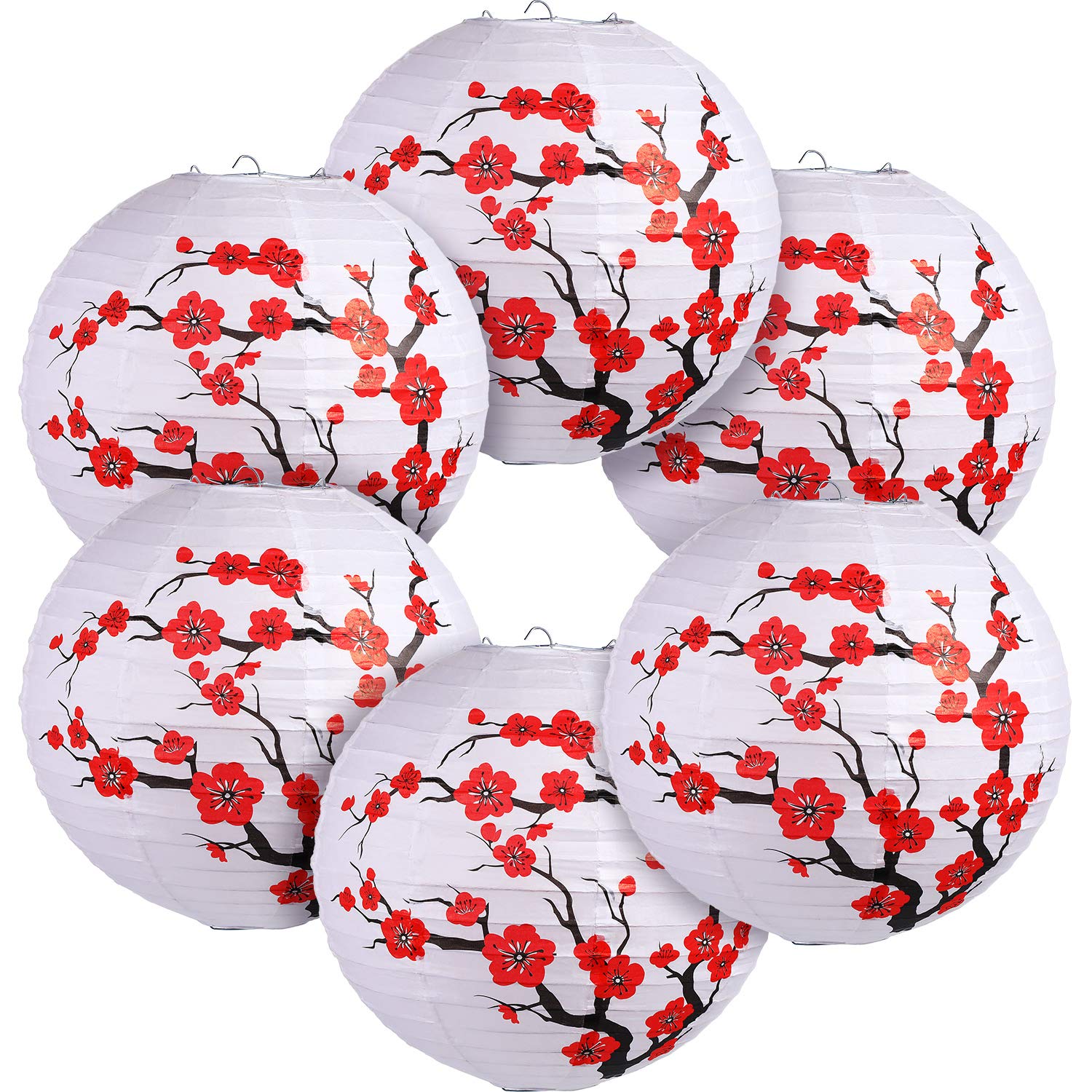Blulu 6 Pack Chinese Japanese Paper Lantern Red Cherry Blossom Paper Lantern for Chinese Oriental Style Restaurant Home Wedding 