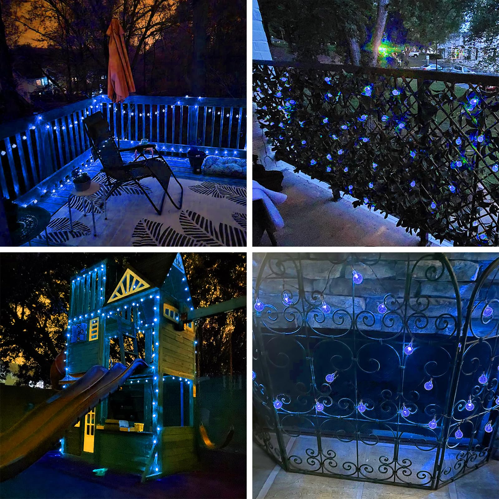 Blue 2-Pack 100 Led 64Ft Crystal Globe Solar Christmas Lights, Outdoor Waterproof Solar String Lights With 8 Lighting Modes, Sol