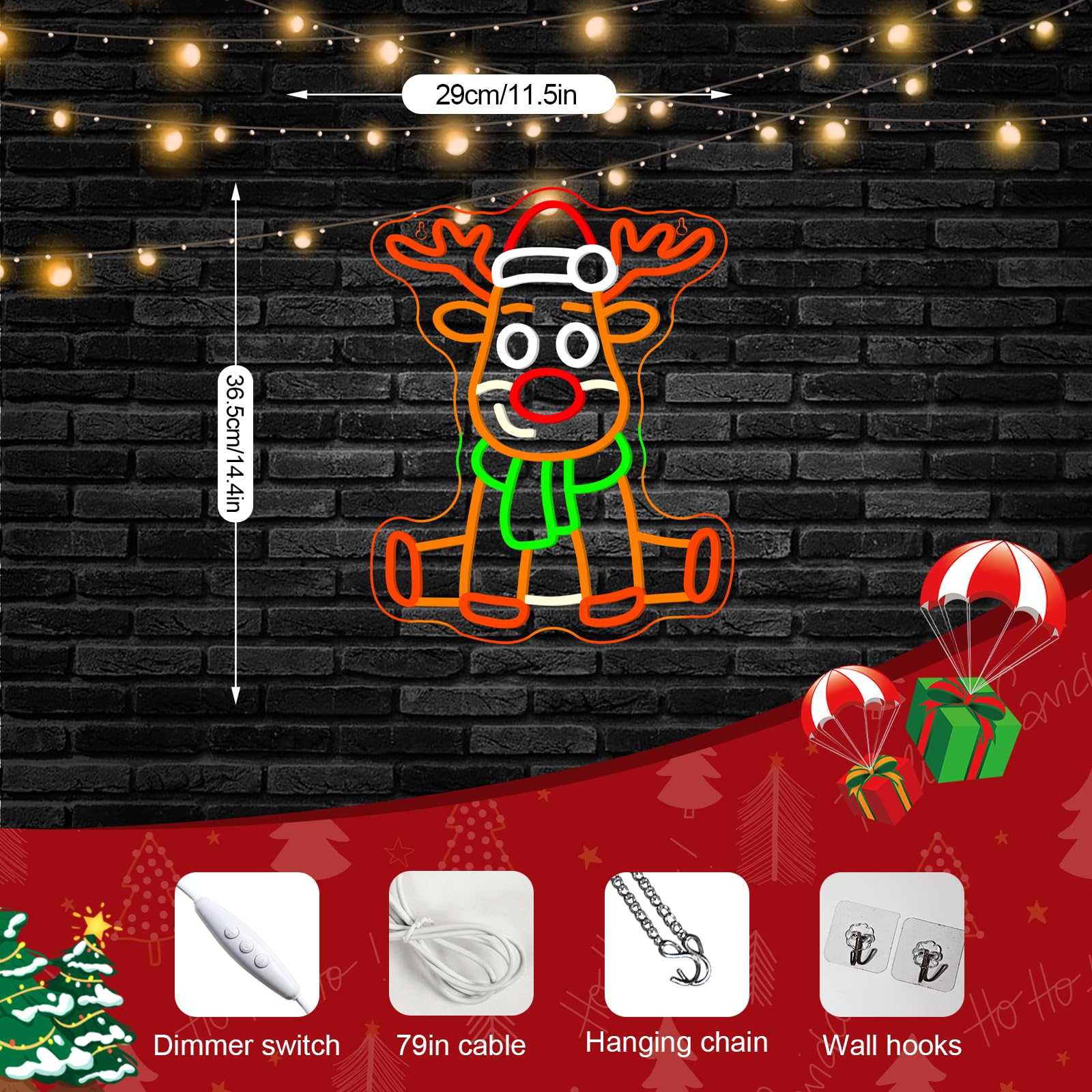 Dreamfort Christmas Deer Neon Sign Festive Led Wall Decor For Holiday Home Decor  Christmas Party & Winter Festival  Usb Powered Adjustable Brightness  Elegant Reindeer Design