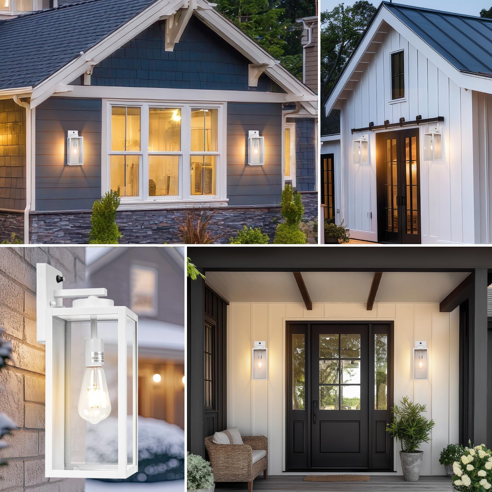 Yolsunes 16-Inch White Dusk To Dawn Outdoor Wall Light Fixtures  Exterior Waterproof Wall Lanterns  Large Porch Sconces Lighting  Modern Outside Lights For House Patio Front Door Entryway  2-Packs