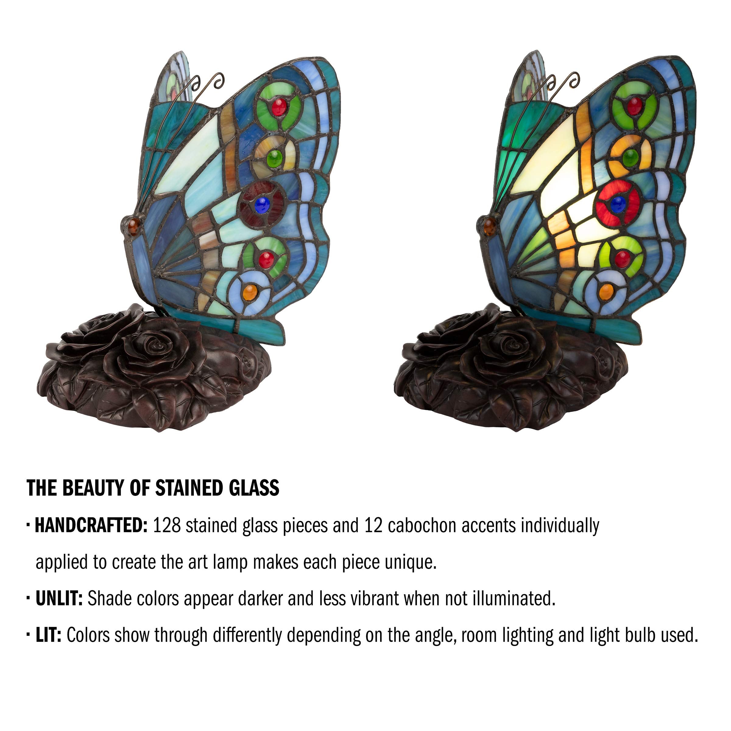 Lavish Home Tiffany Style Butterfly Lamp - Stained Glass Table Light - 7in x 6in x 8.5in - Multicolor - Model 72-TIFF-1